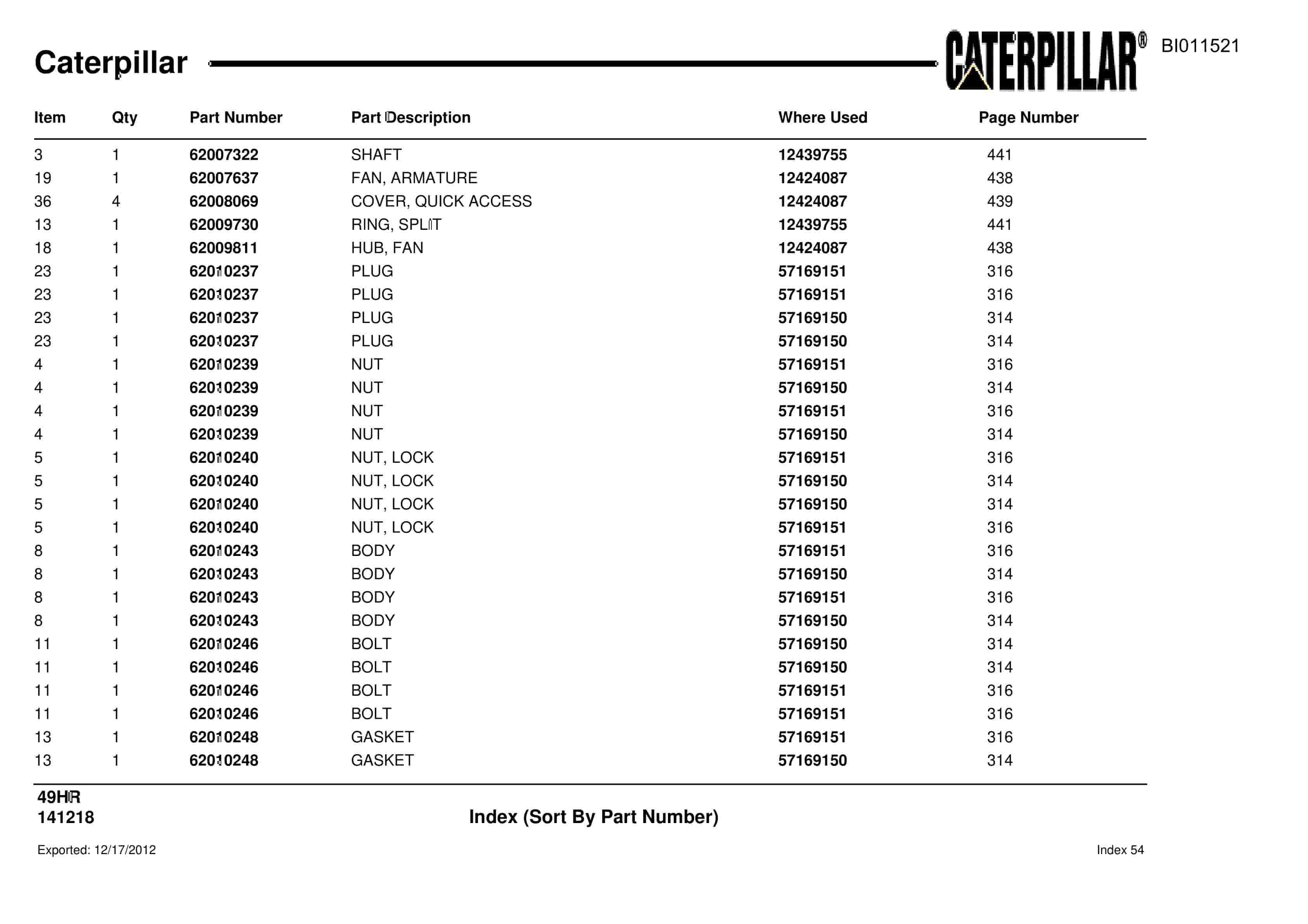 Caterpillar 49HR Parts Manual BI011521-4