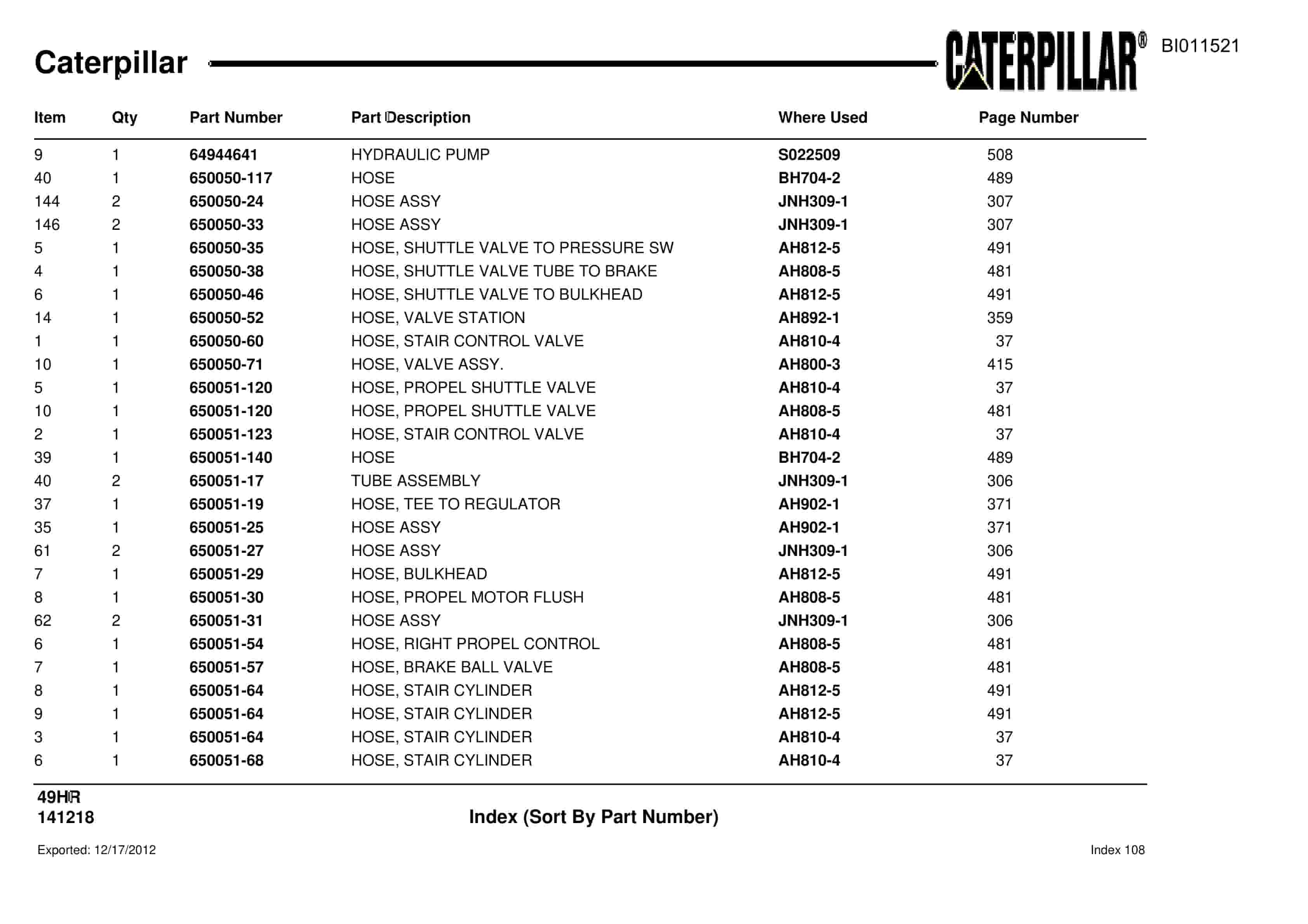 Caterpillar 49HR Parts Manual BI011521-5