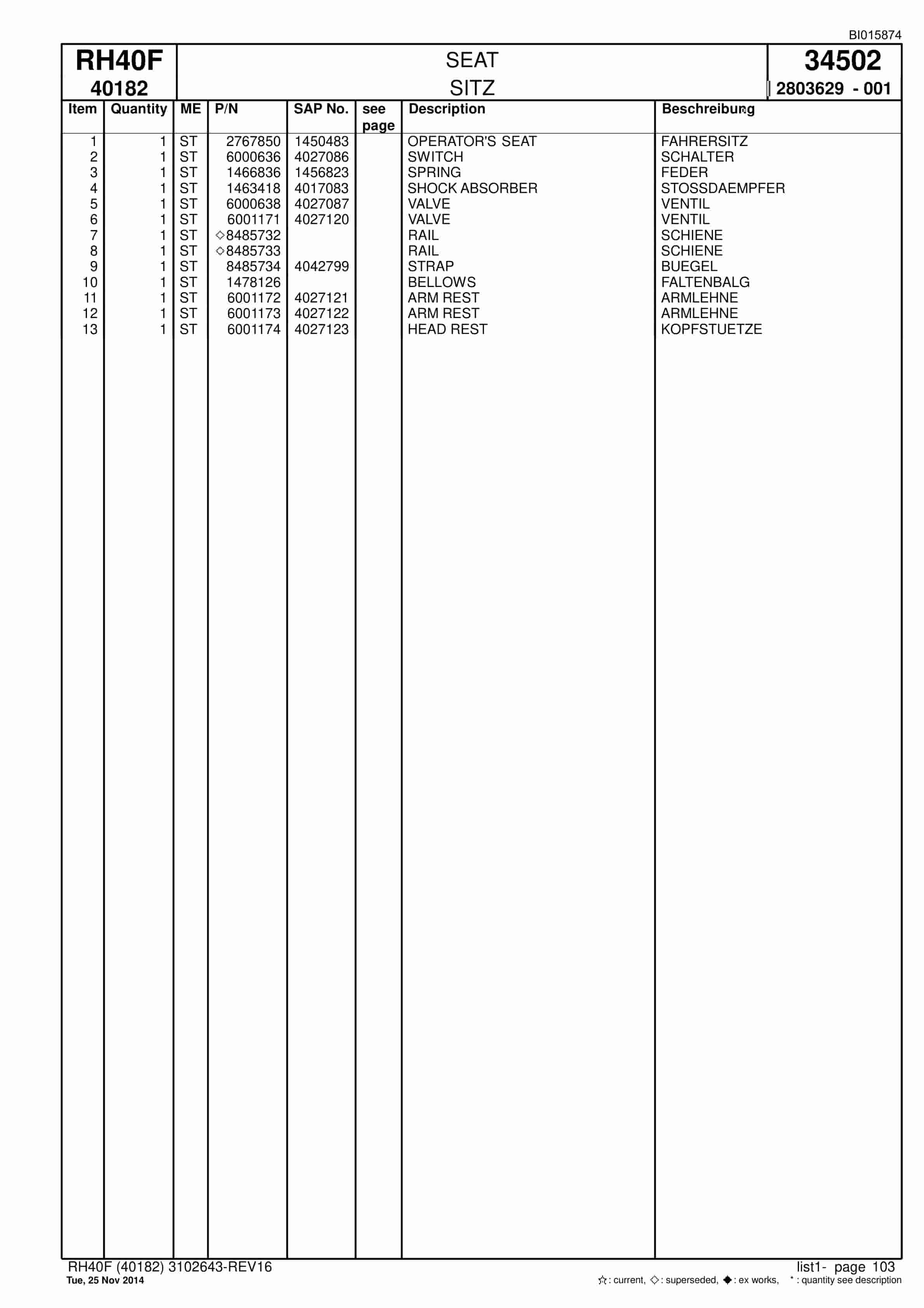 Caterpillar 6015 FS Hydraulic Shovel Spare Parts Manual BI015874-3