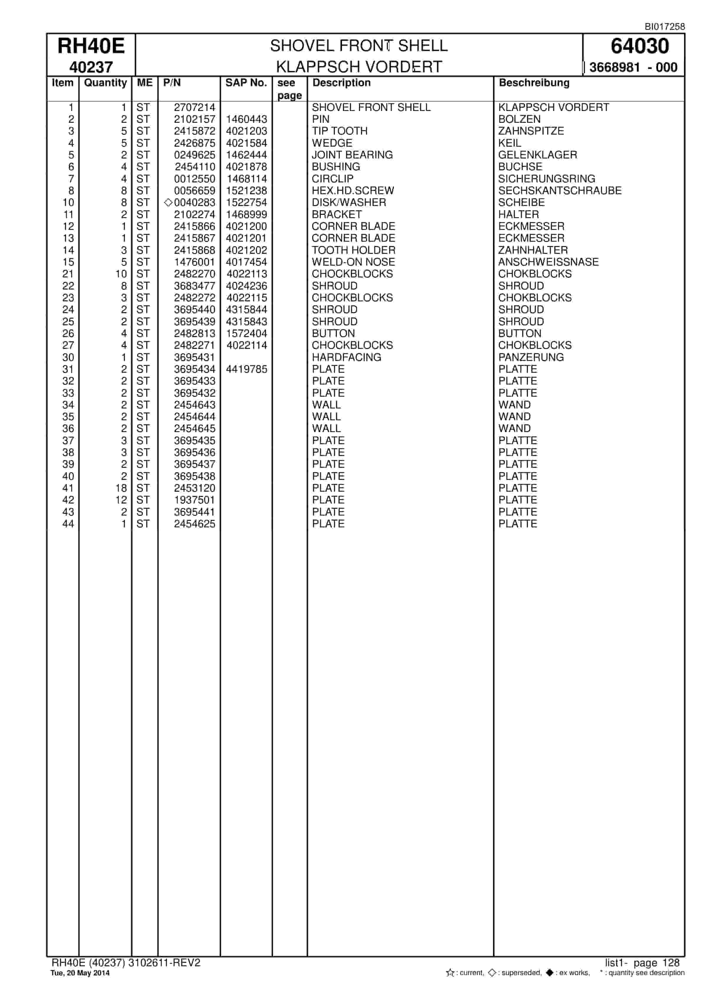 Caterpillar 6015 FS Hydraulic Shovel Spare Parts Manual BI017258-5