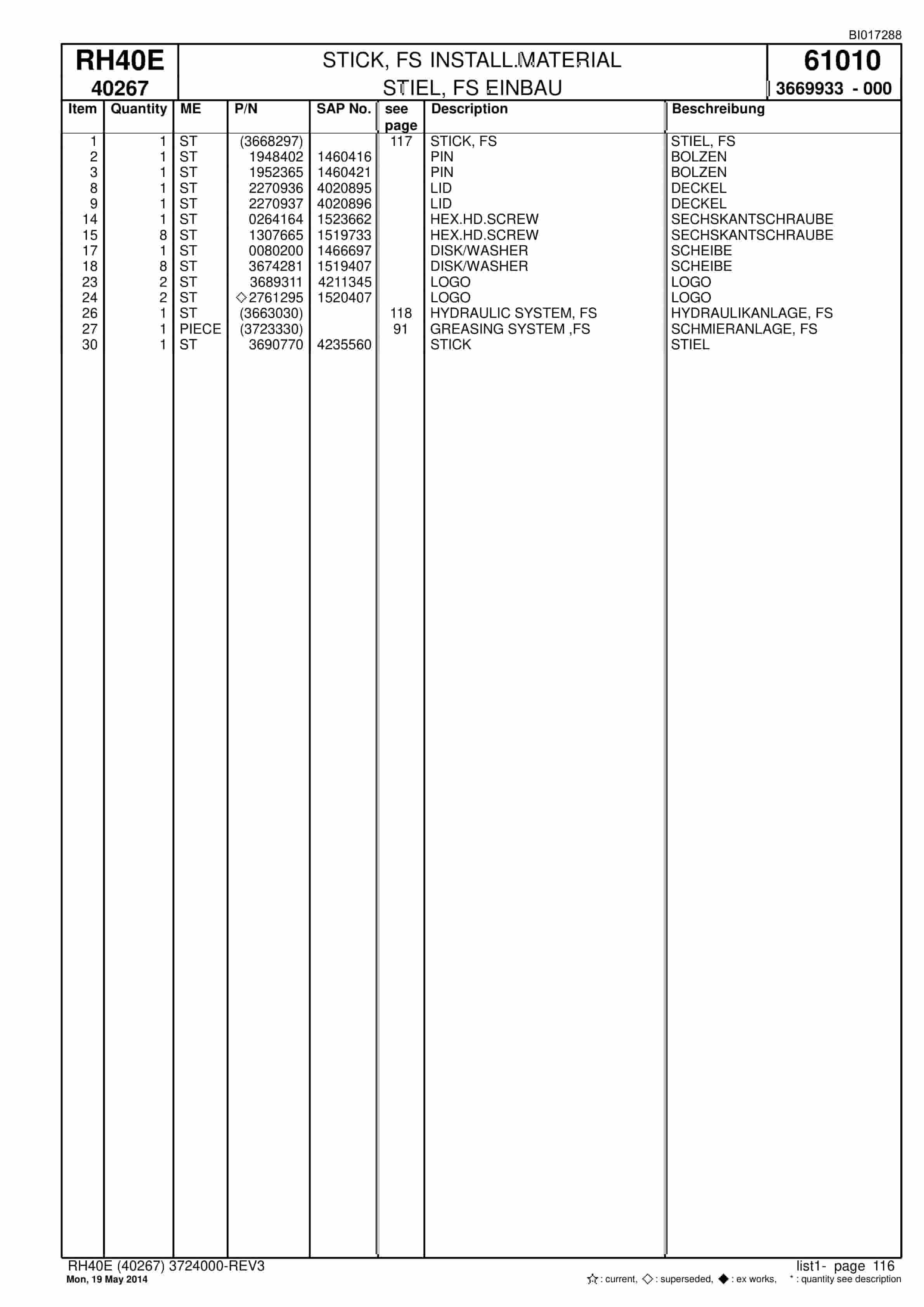 Caterpillar 6015 FS Hydraulic Shovel Spare Parts Manual BI017288-4