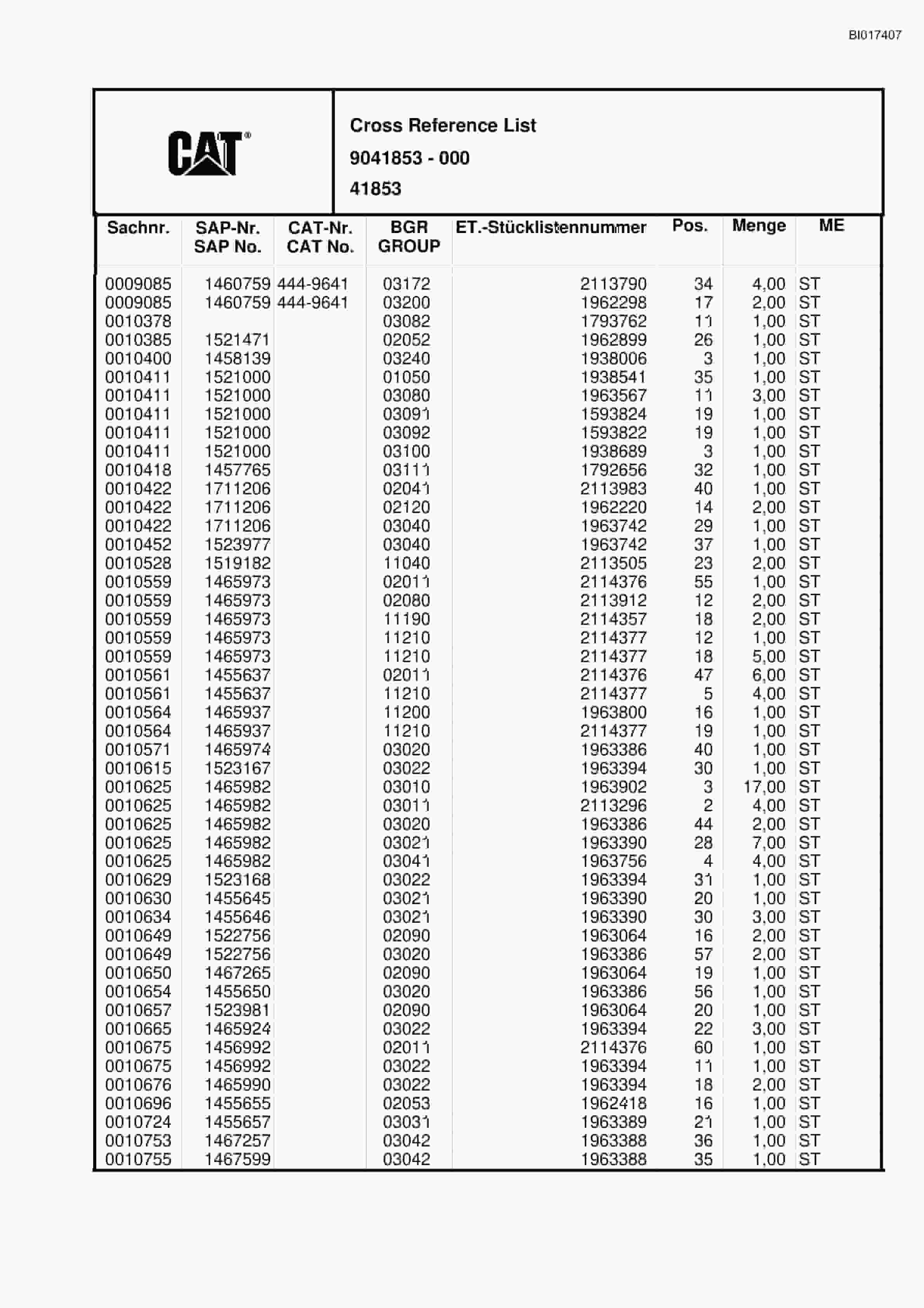 Caterpillar 6015 FS Hydraulic Shovel Spare Parts Manual BI017407-5
