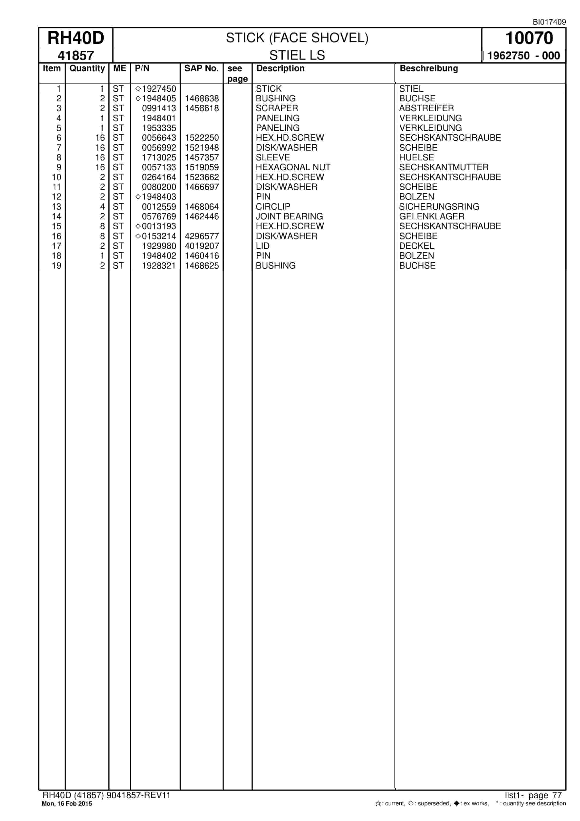 Caterpillar 6015 FS Hydraulic Shovel Spare Parts Manual BI017409-3