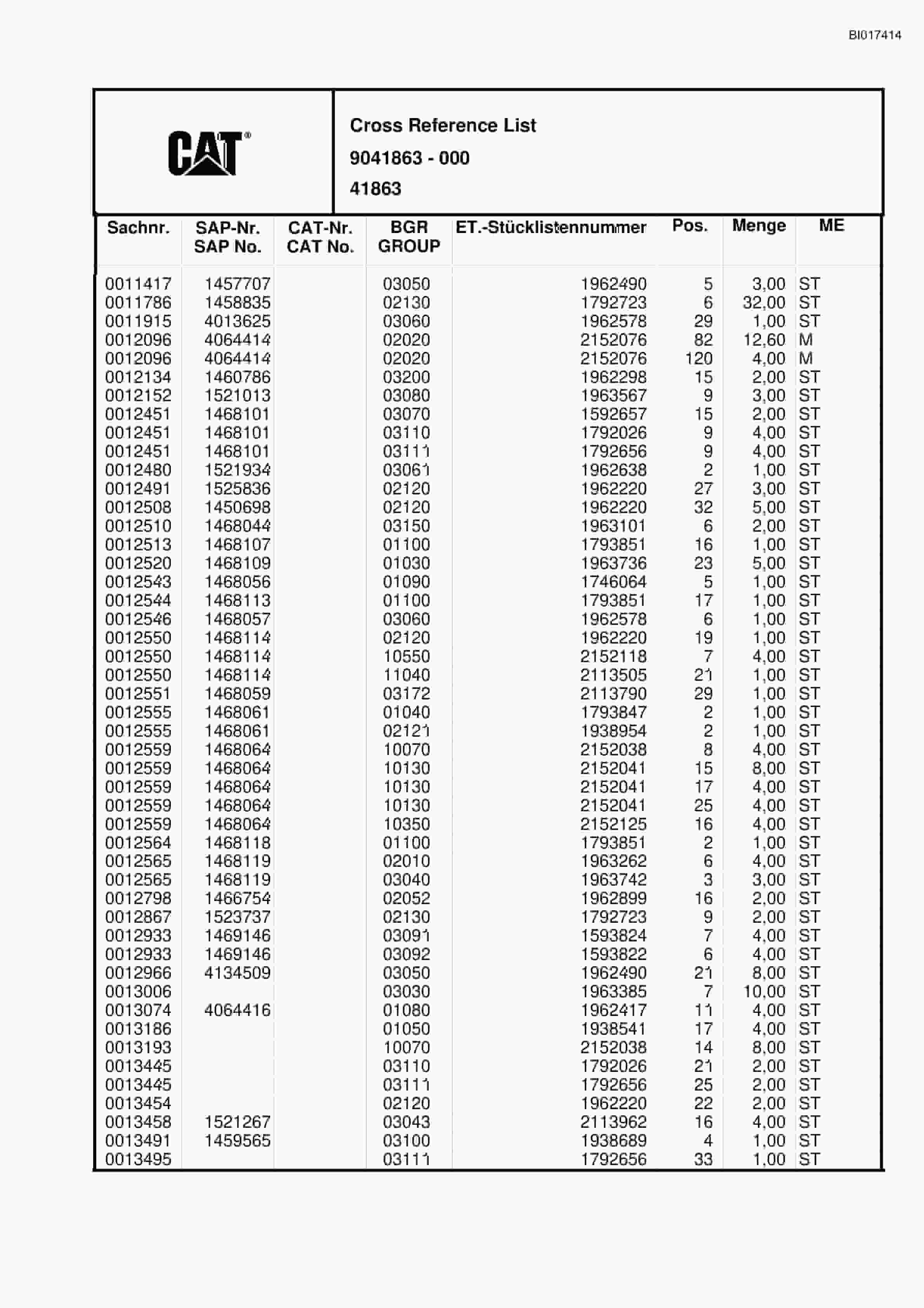 Caterpillar 6015 FS Hydraulic Shovel Spare Parts Manual BI017414-5