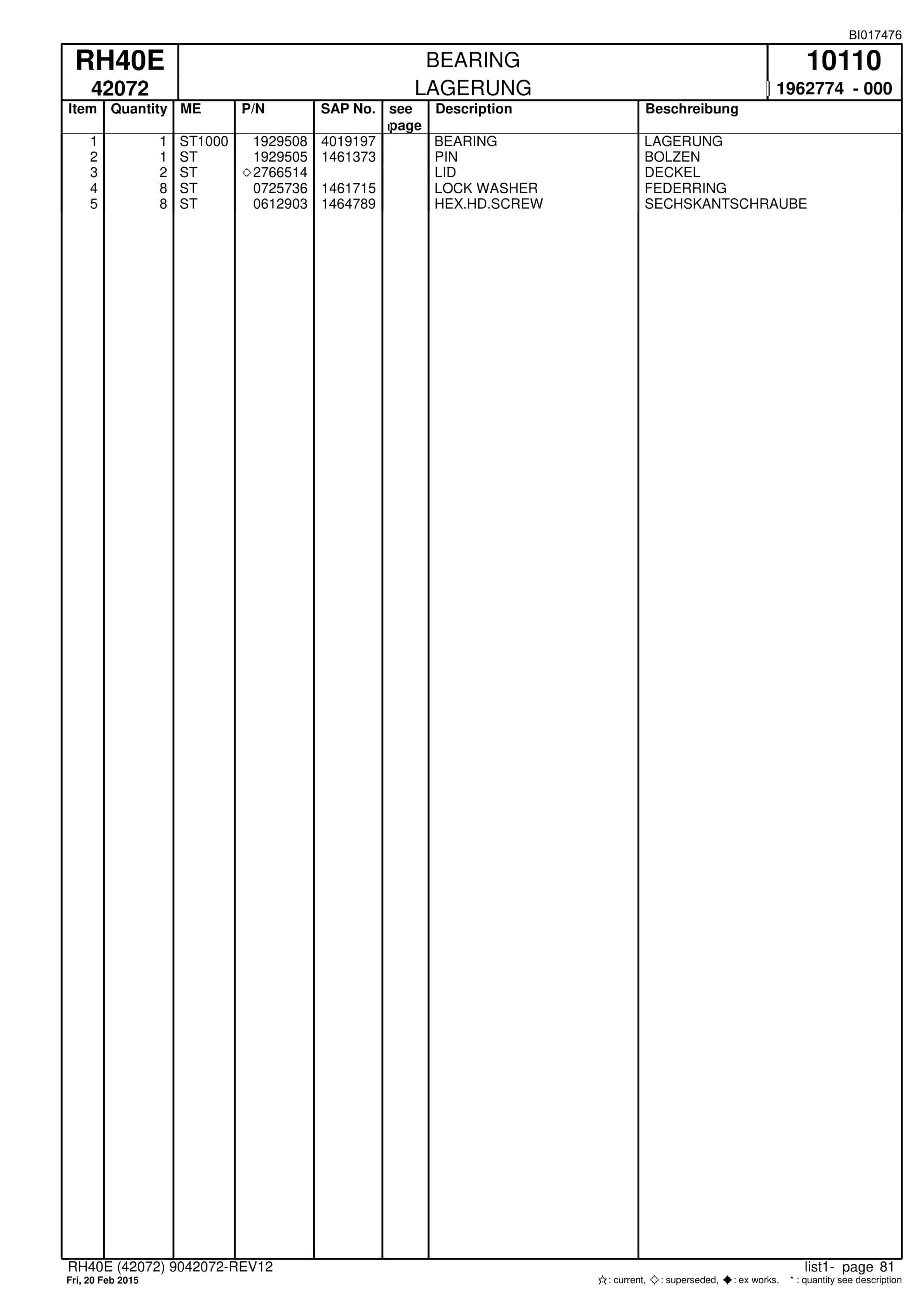 Caterpillar 6015 FS Hydraulic Shovel Spare Parts Manual BI017476-3
