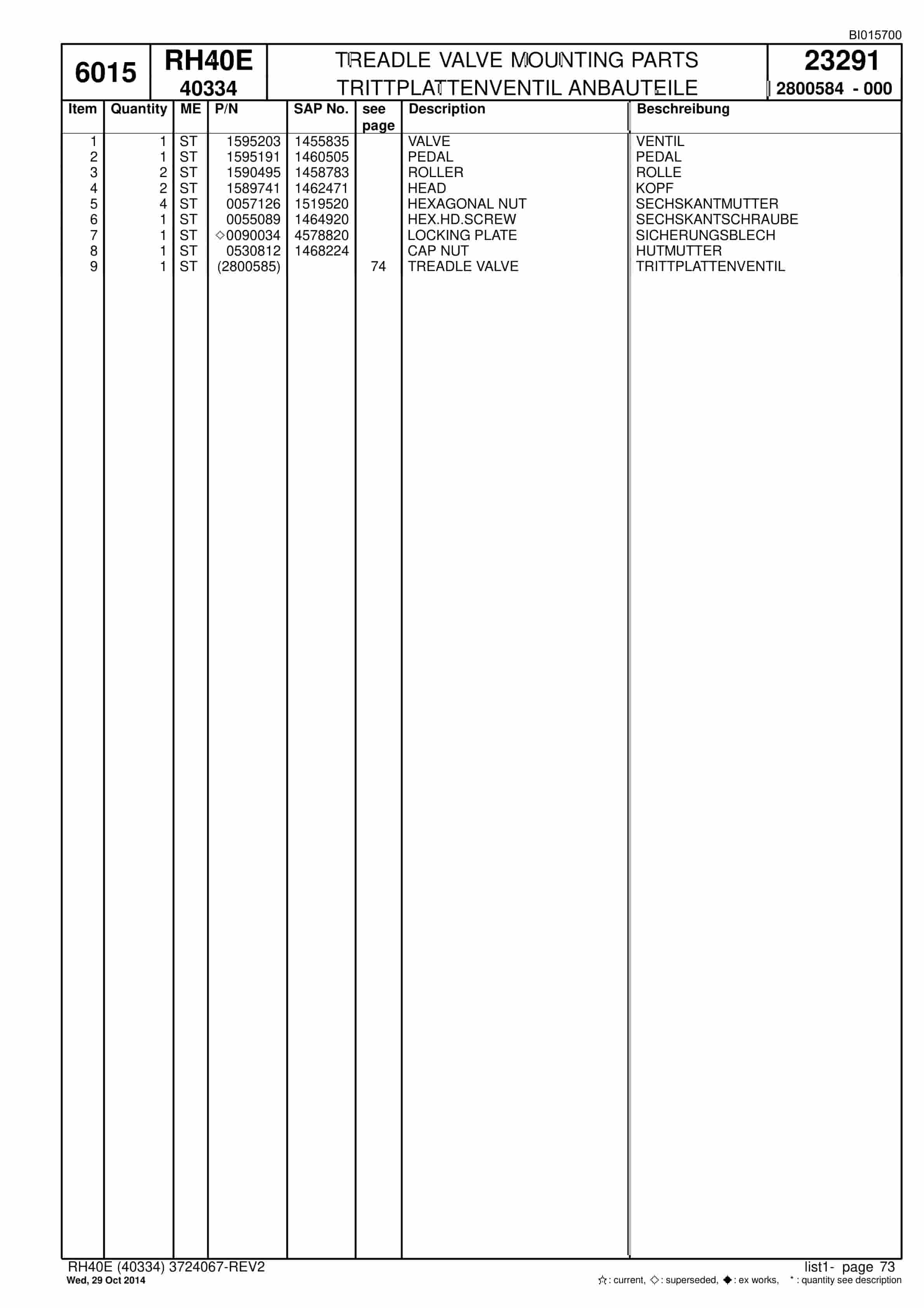 Caterpillar 6015 Hydraulic Shovel Spare Parts Manual BI015700-2