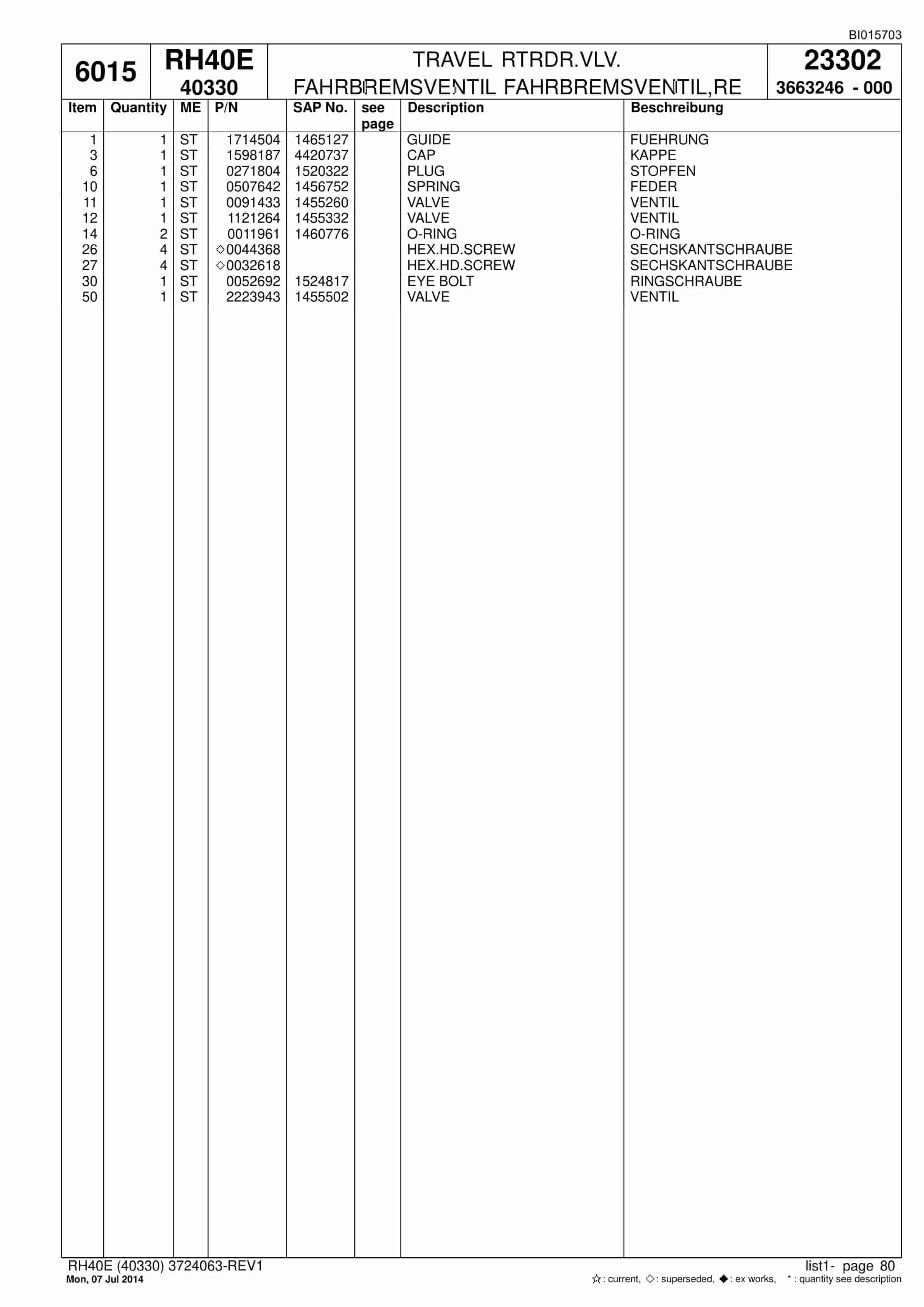 Caterpillar 6015 Hydraulic Shovel Spare Parts Manual BI015703-2
