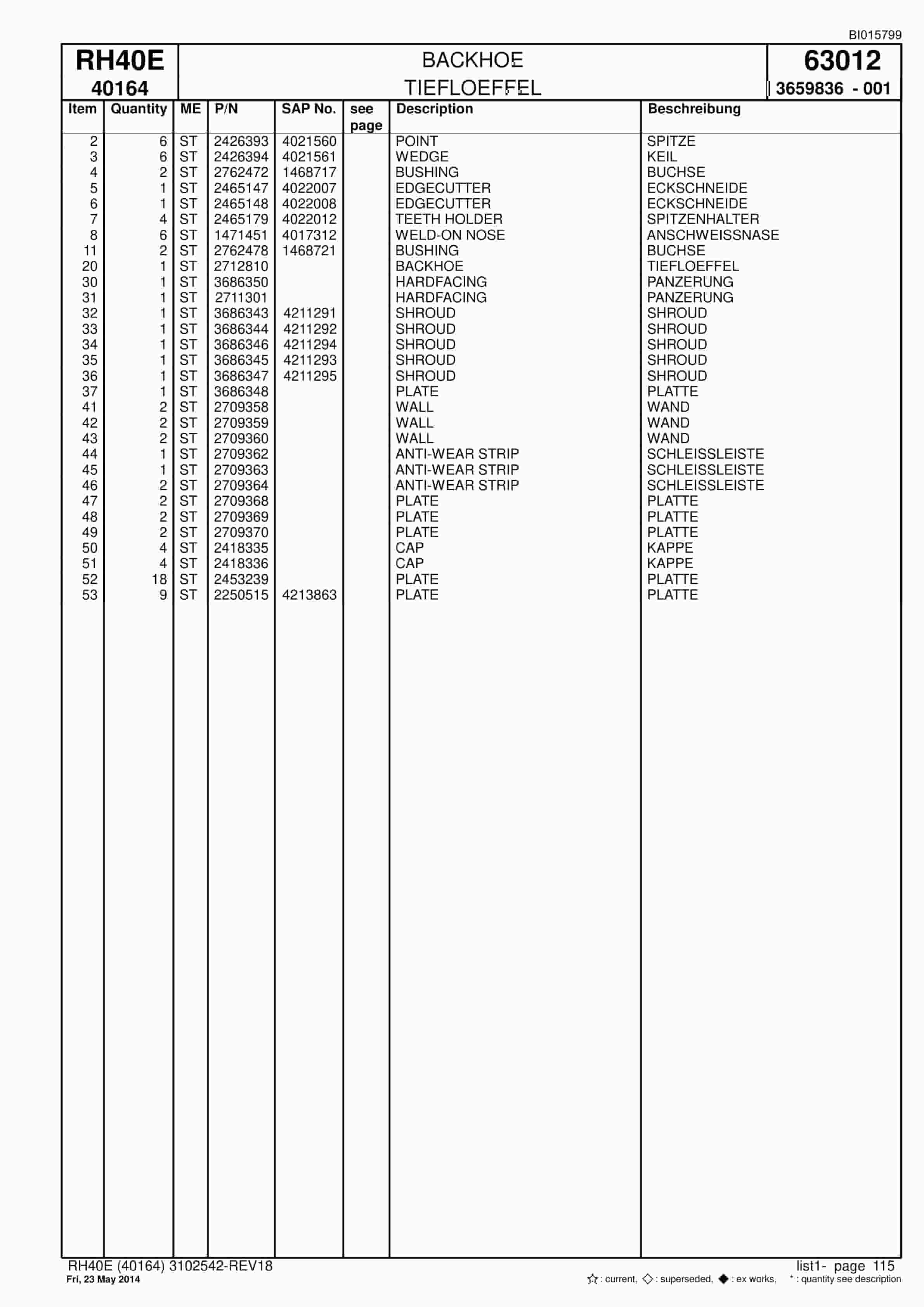 Caterpillar 6015 Hydraulic Shovel Spare Parts Manual BI015799-5