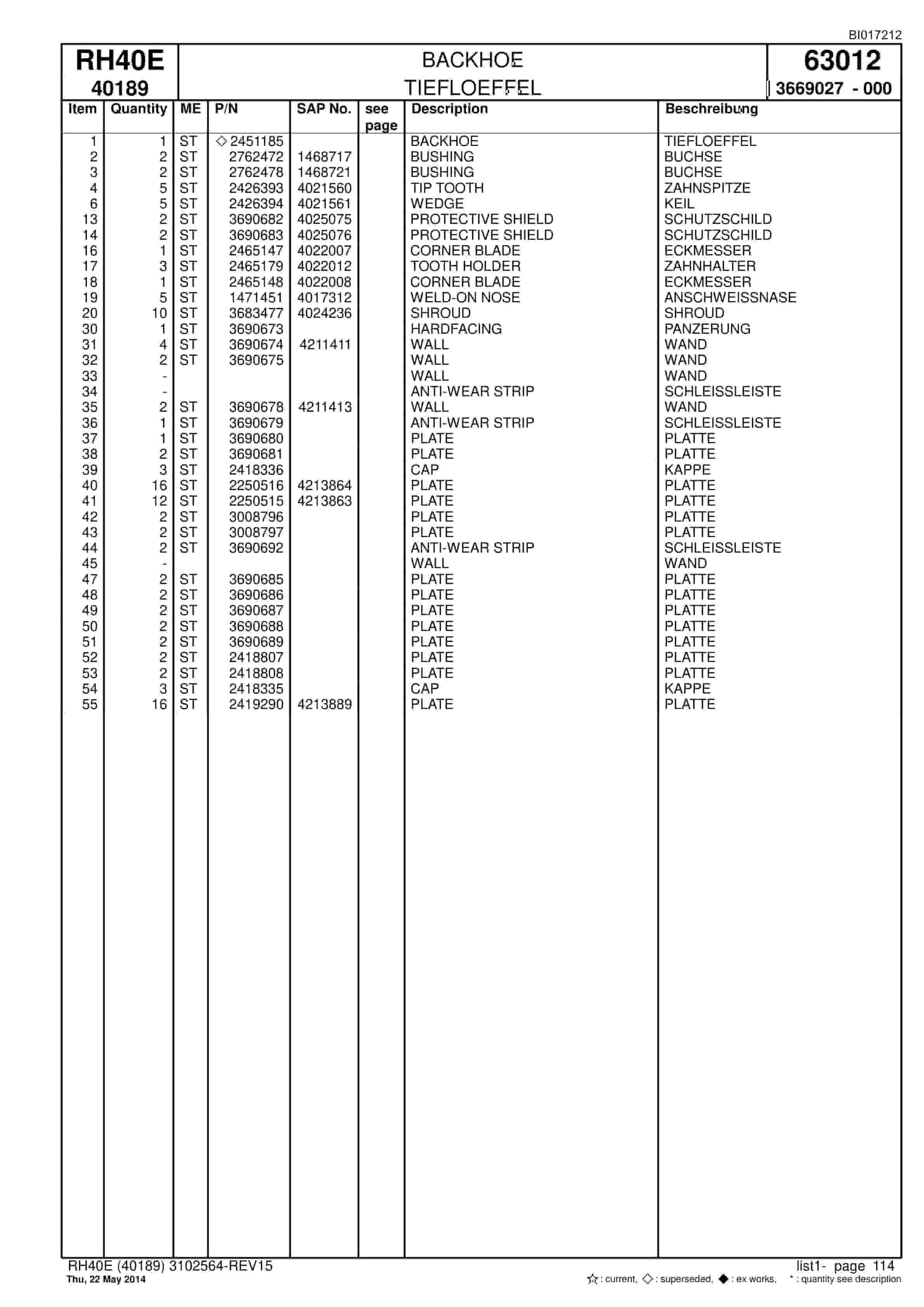 Caterpillar 6015 Hydraulic Shovel Spare Parts Manual BI017212-5