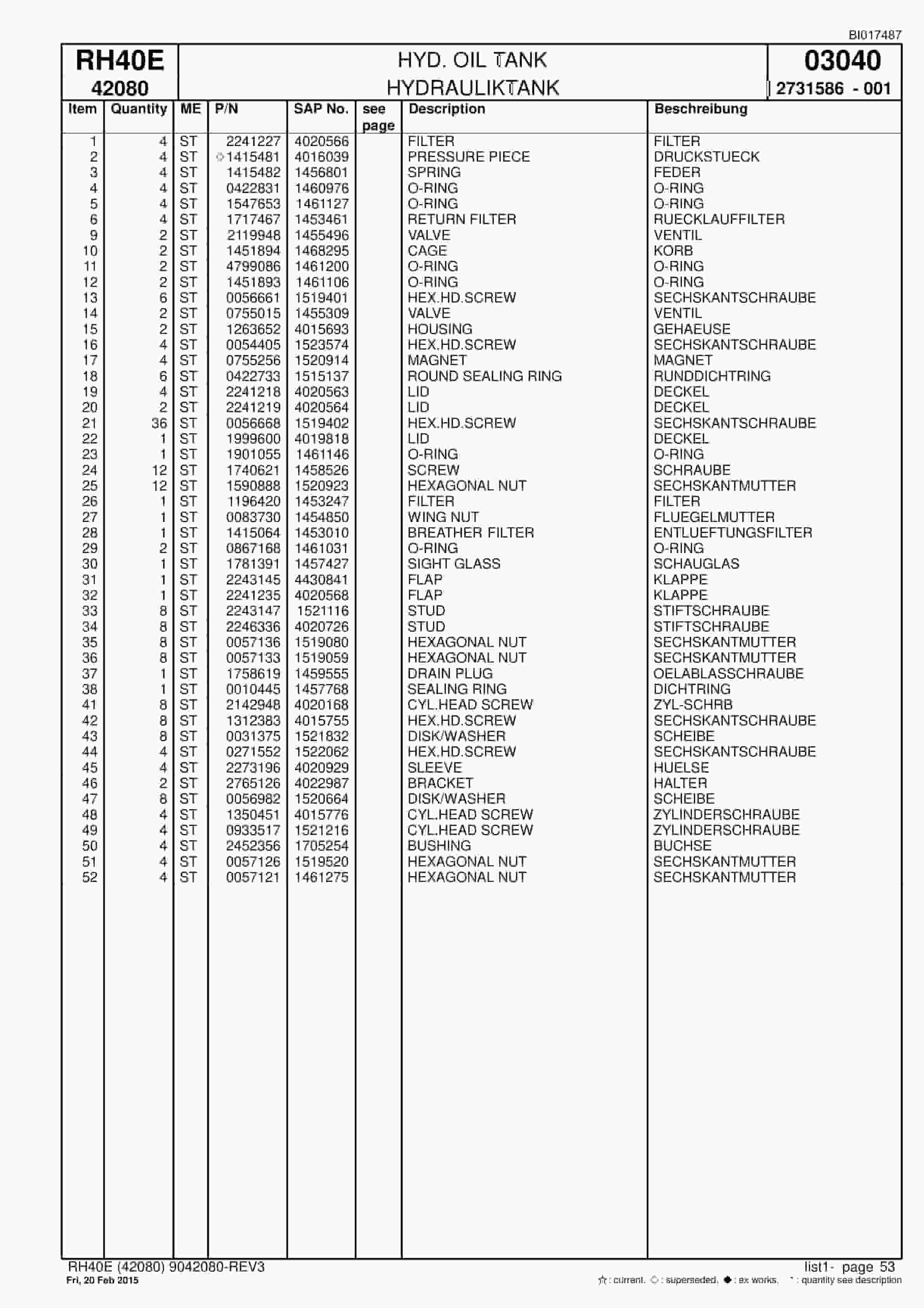 Caterpillar 6015 Hydraulic Shovel Spare Parts Manual BI017487-2