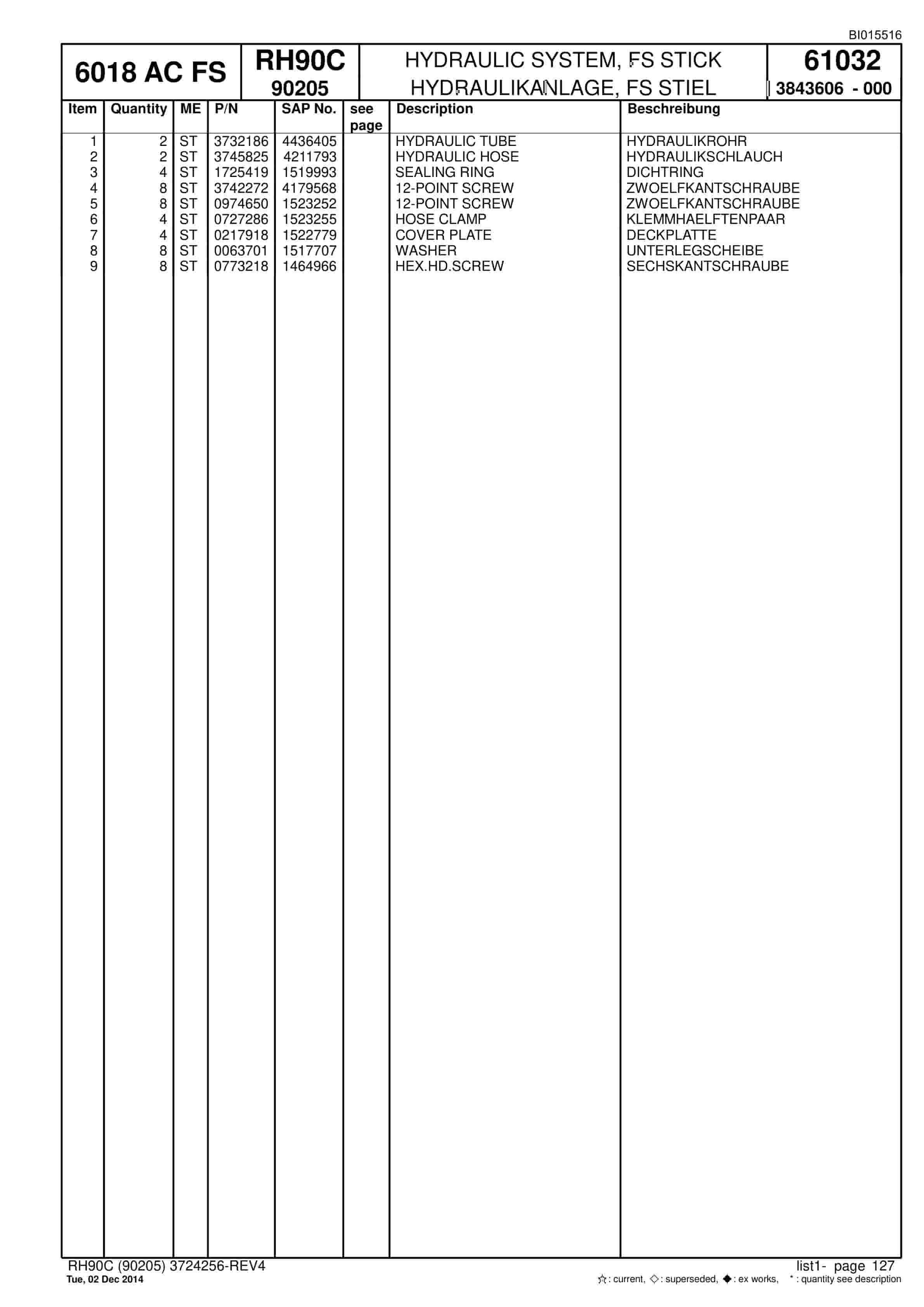 Caterpillar 6018 AC FS Hydraulic Shovel Spare Parts Manual BI015516-4