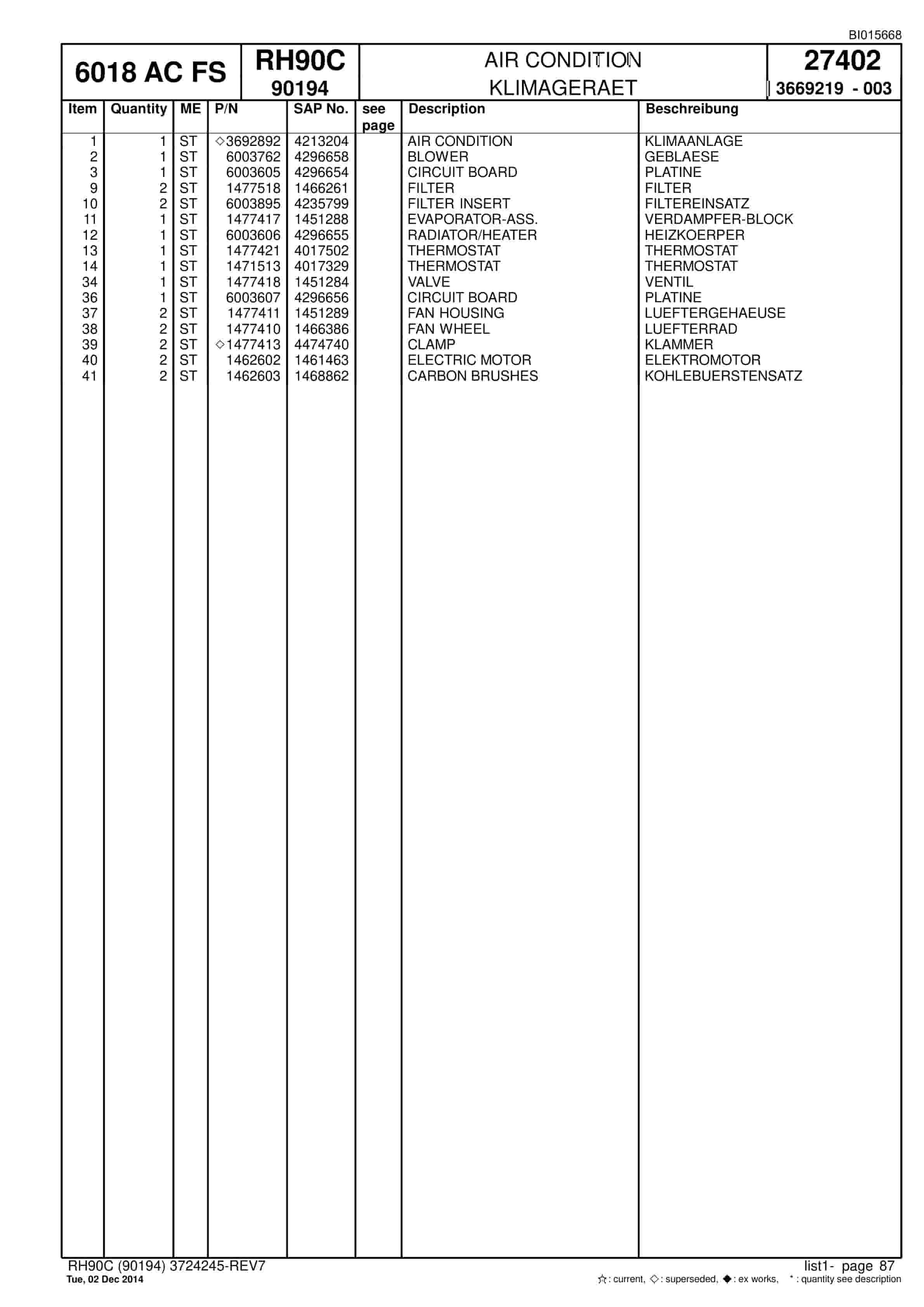 Caterpillar 6018 AC FS Hydraulic Shovel Spare Parts Manual BI015668-2