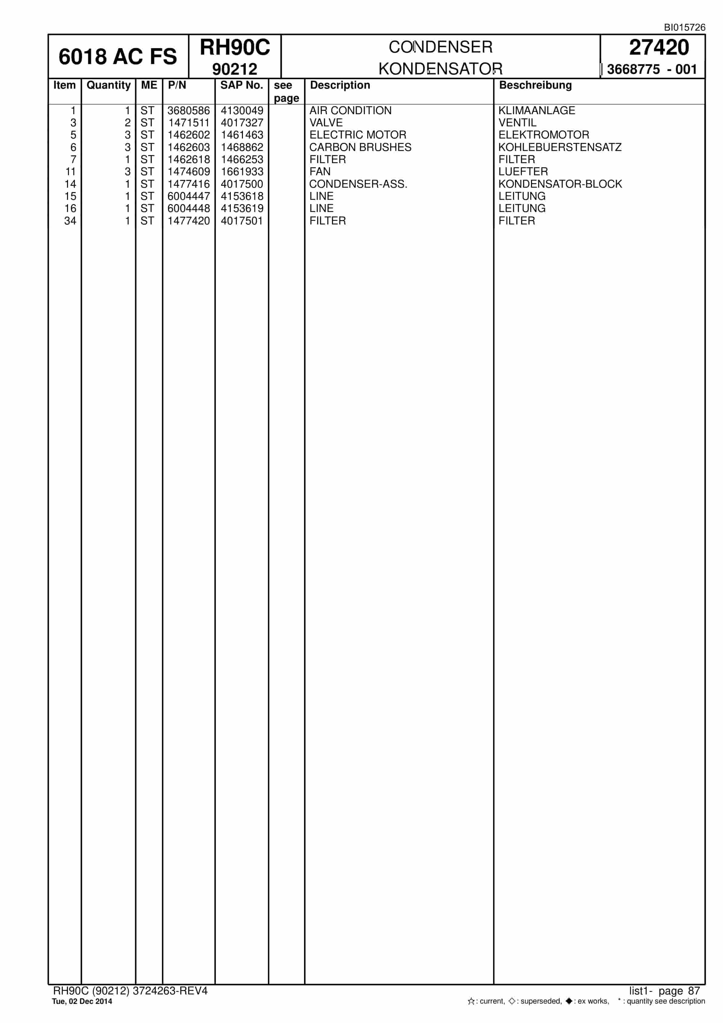 Caterpillar 6018 AC FS Hydraulic Shovel Spare Parts Manual BI015726-2