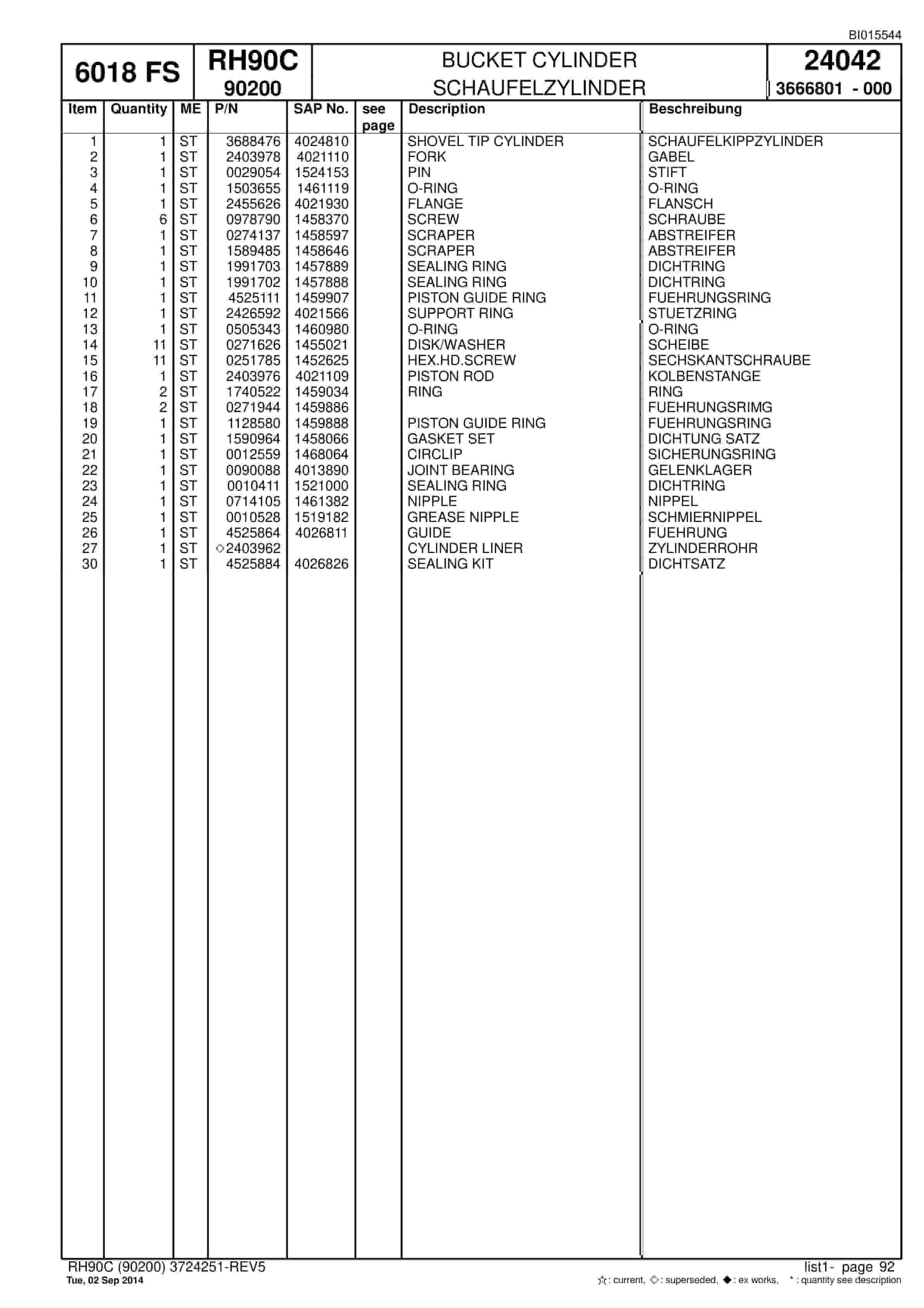 Caterpillar 6018 FS Hydraulic Shovel Spare Parts Manual BI015544-2