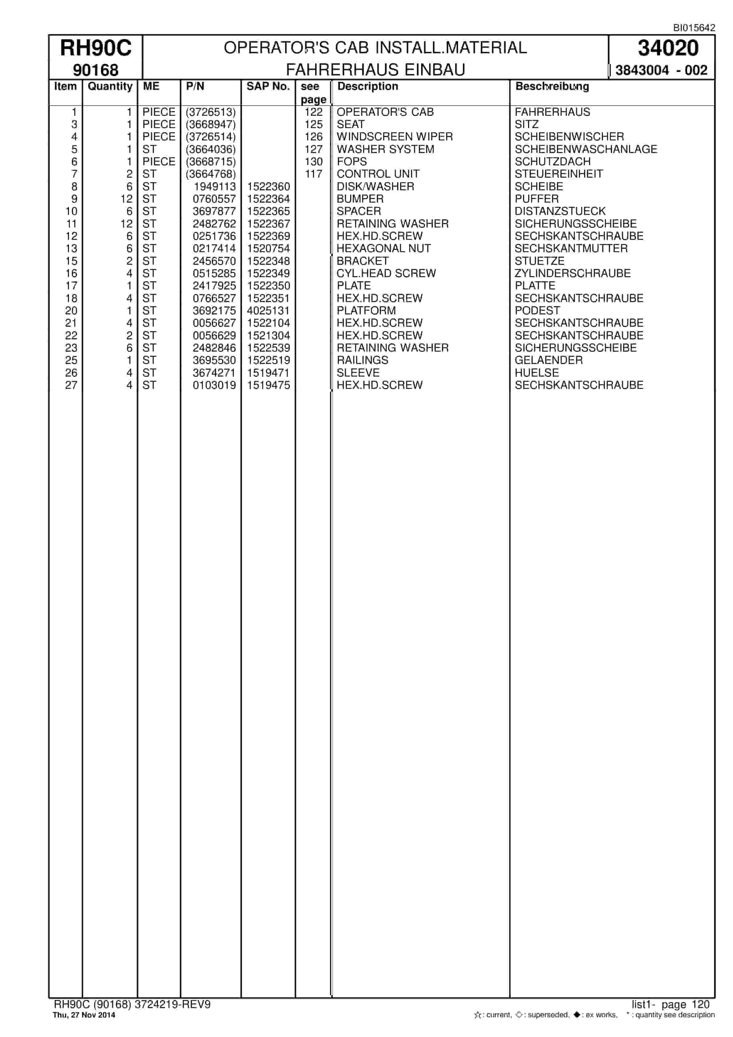 Caterpillar 6018 FS Hydraulic Shovel Spare Parts Manual BI015642-3