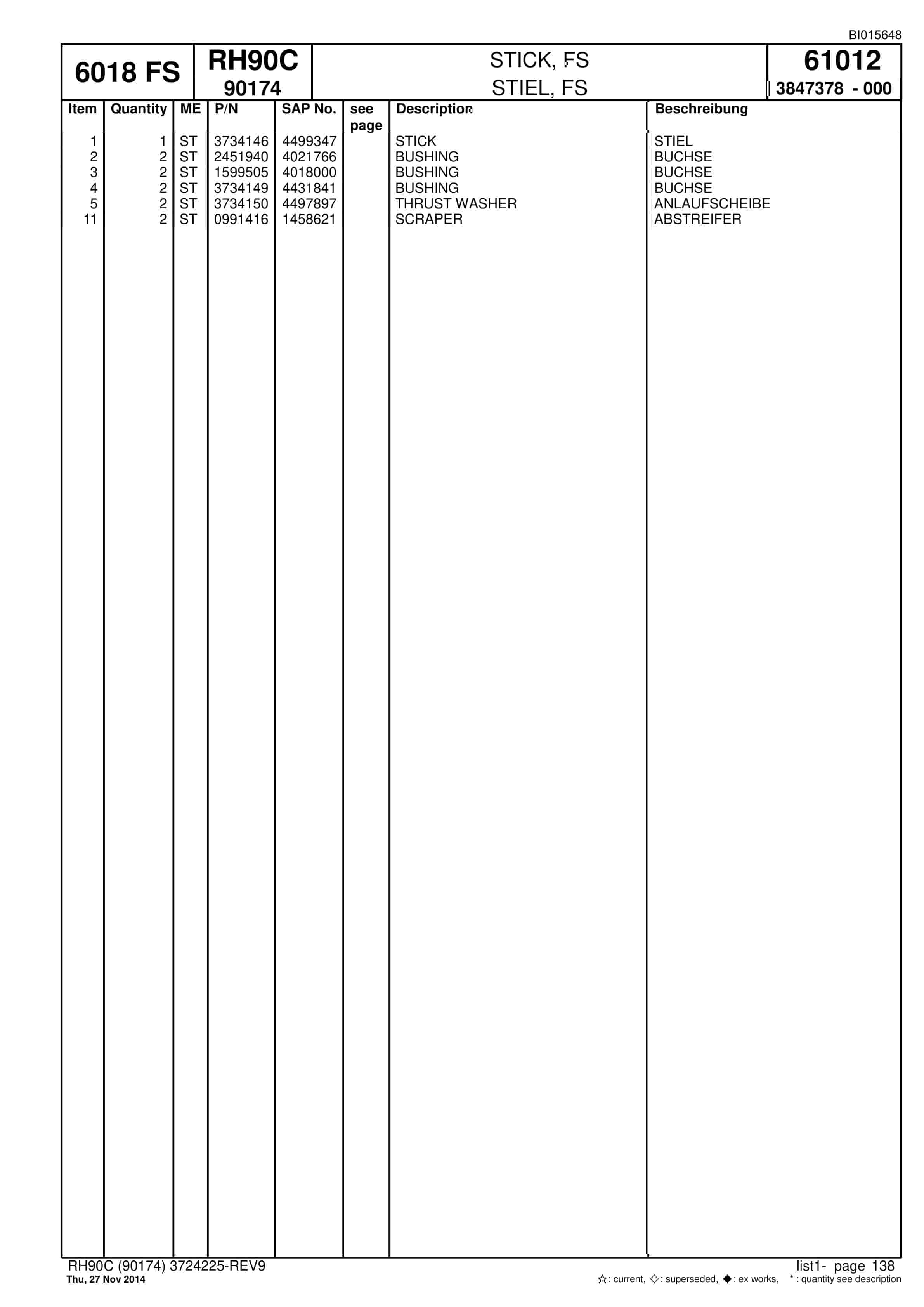 Caterpillar 6018 FS Hydraulic Shovel Spare Parts Manual BI015648-4