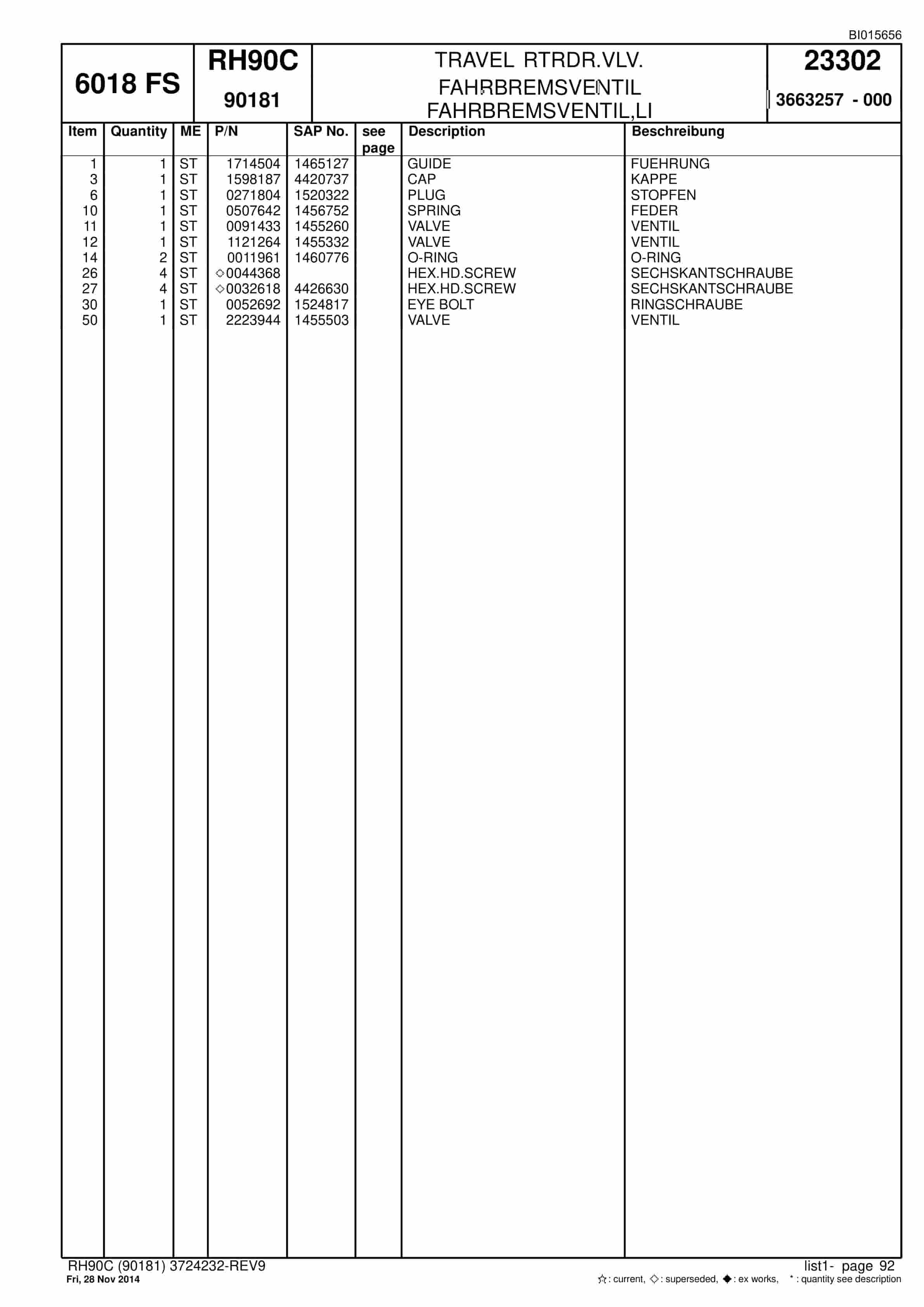 Caterpillar 6018 FS Hydraulic Shovel Spare Parts Manual BI015655-2