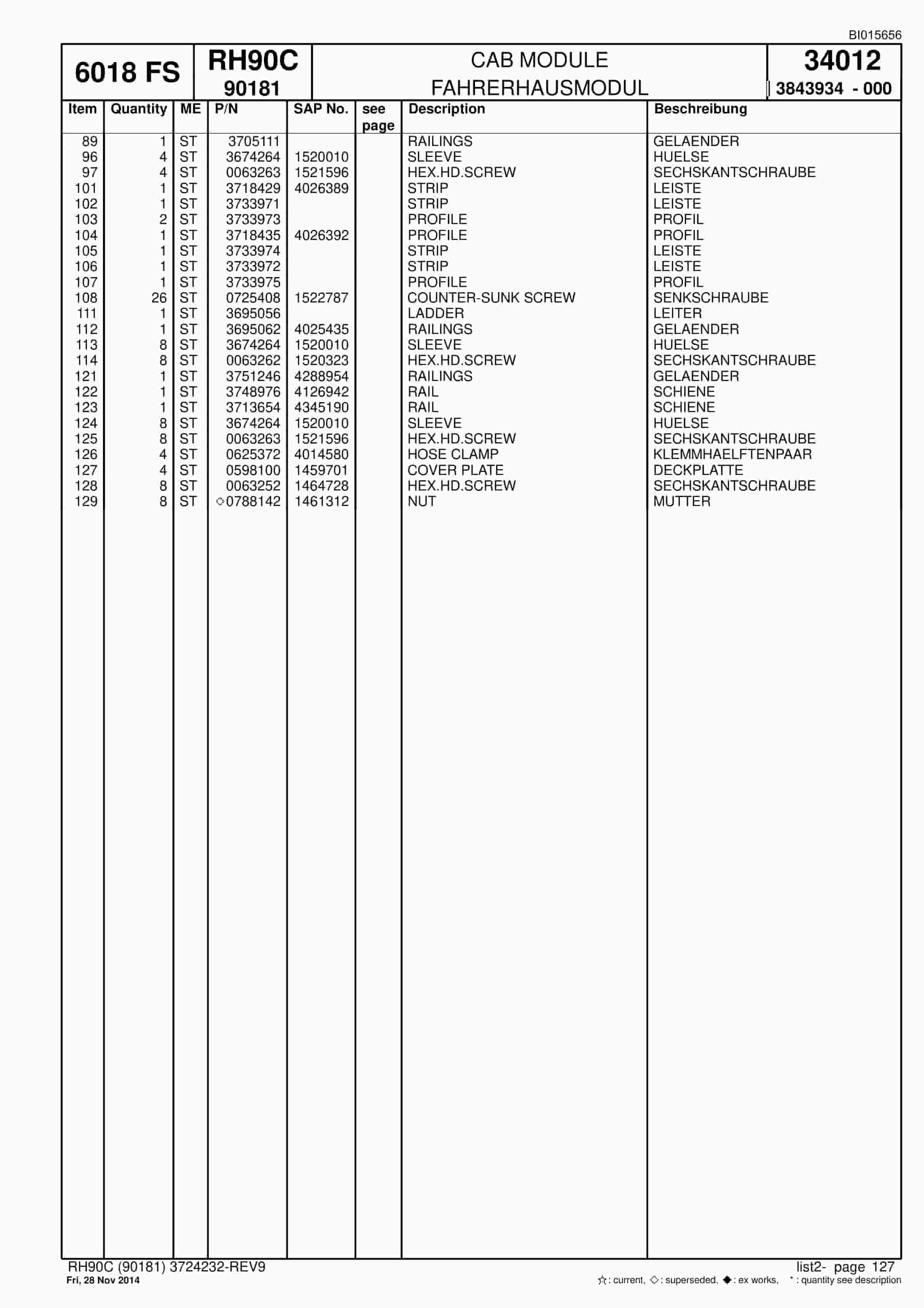 Caterpillar 6018 FS Hydraulic Shovel Spare Parts Manual BI015655-3