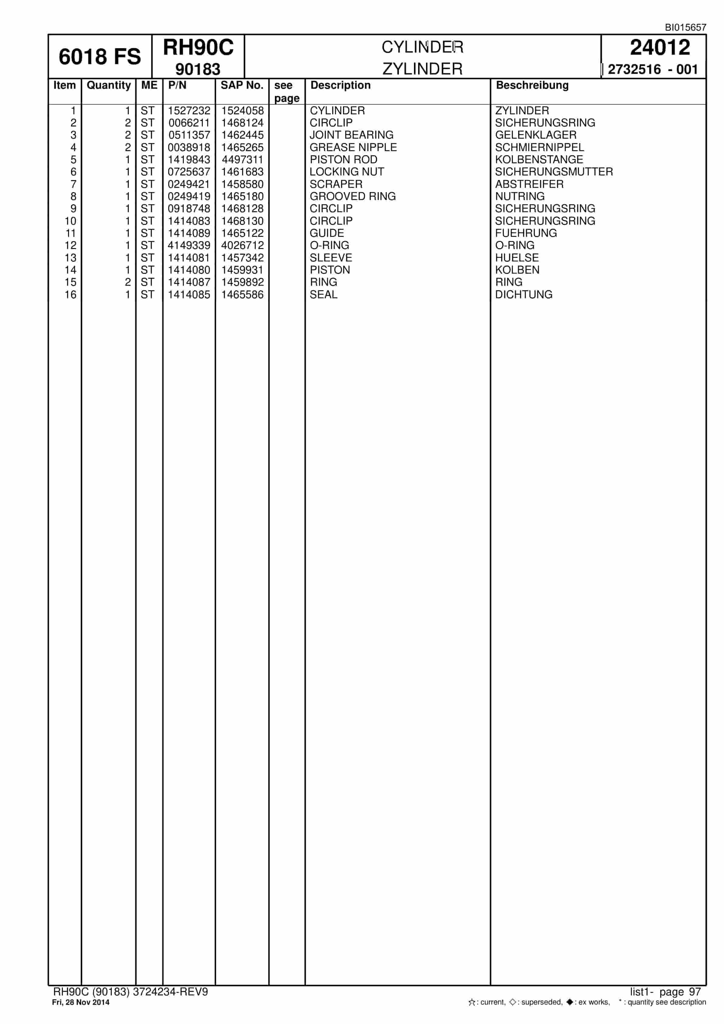 Caterpillar 6018 FS Hydraulic Shovel Spare Parts Manual BI015657-2