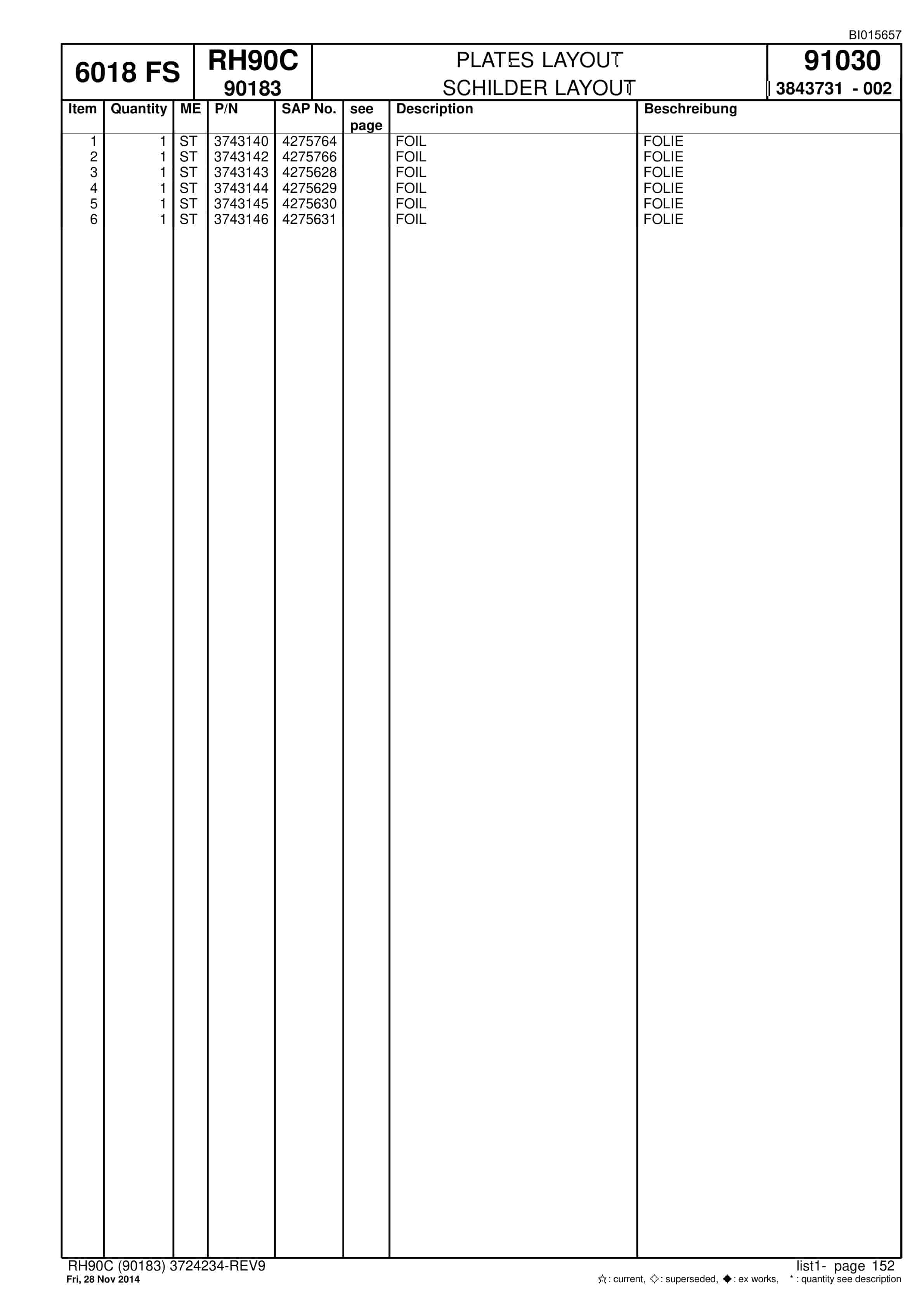 Caterpillar 6018 FS Hydraulic Shovel Spare Parts Manual BI015657-5
