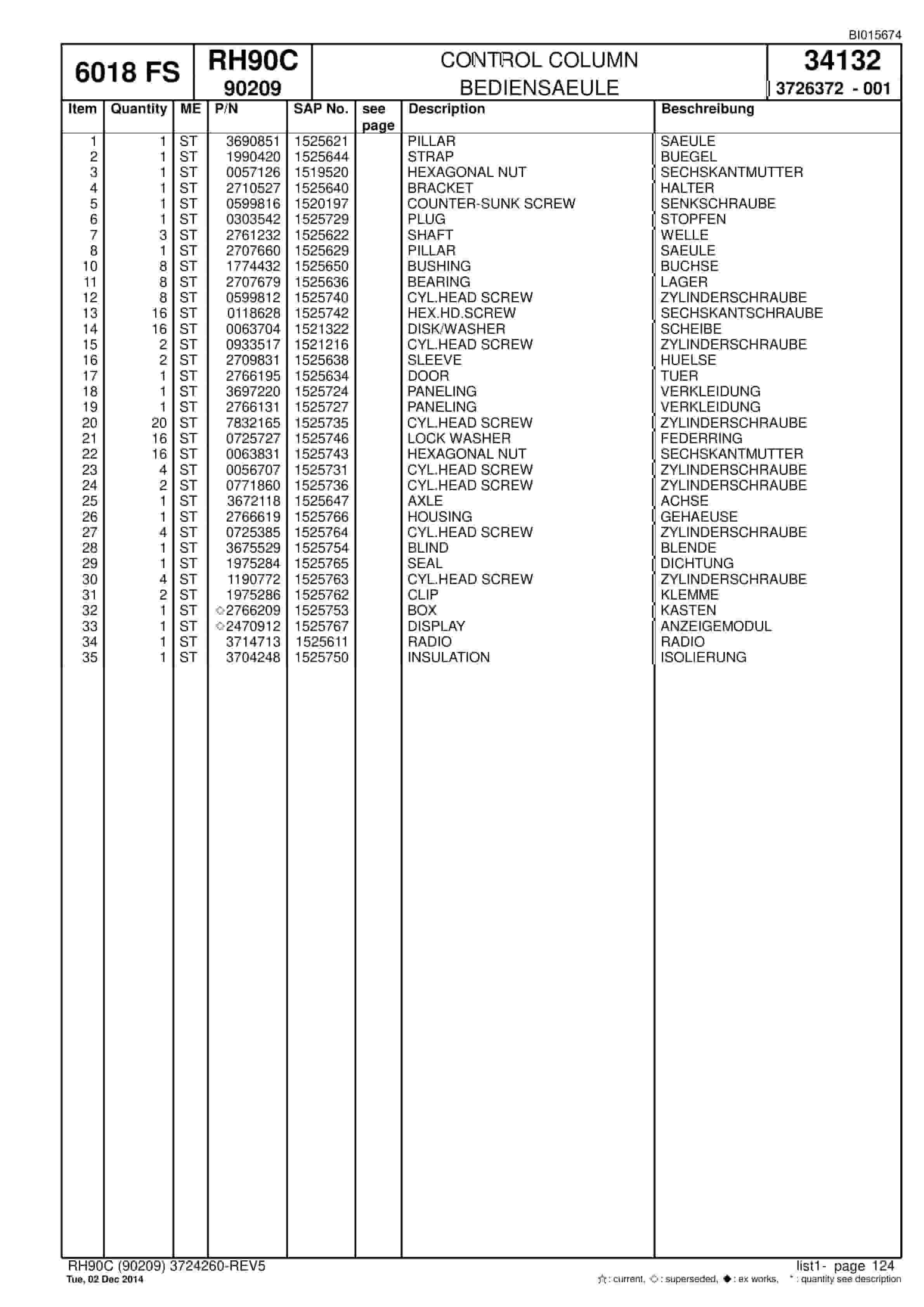 Caterpillar 6018 FS Hydraulic Shovel Spare Parts Manual BI015674-3