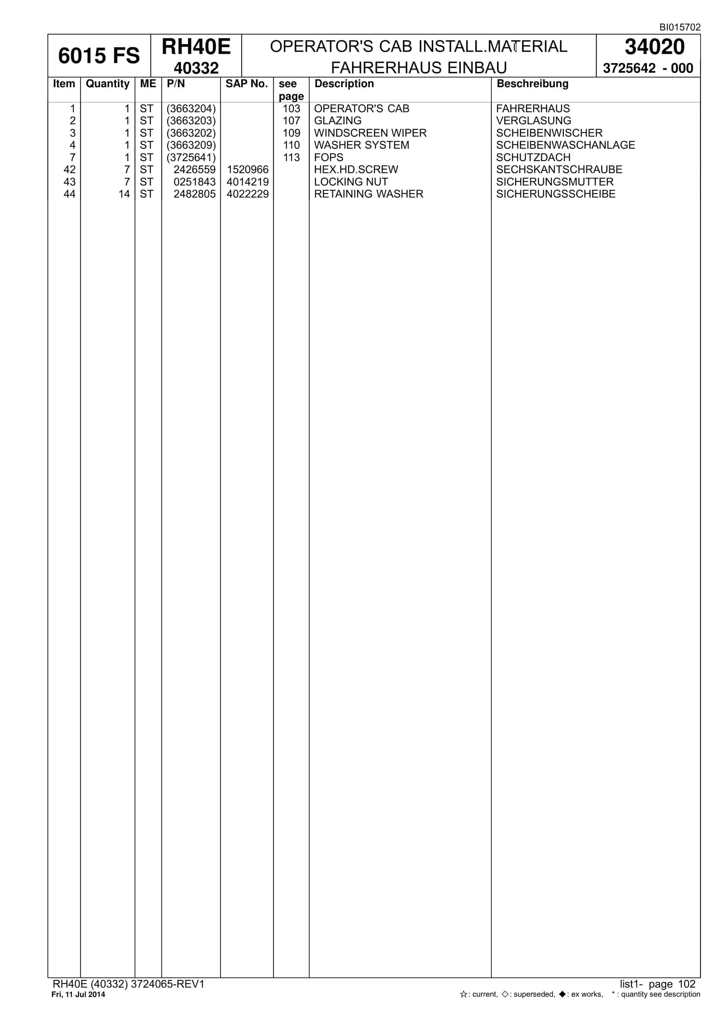 Caterpillar 6018 FS Hydraulic Shovel Spare Parts Manual BI015702-3