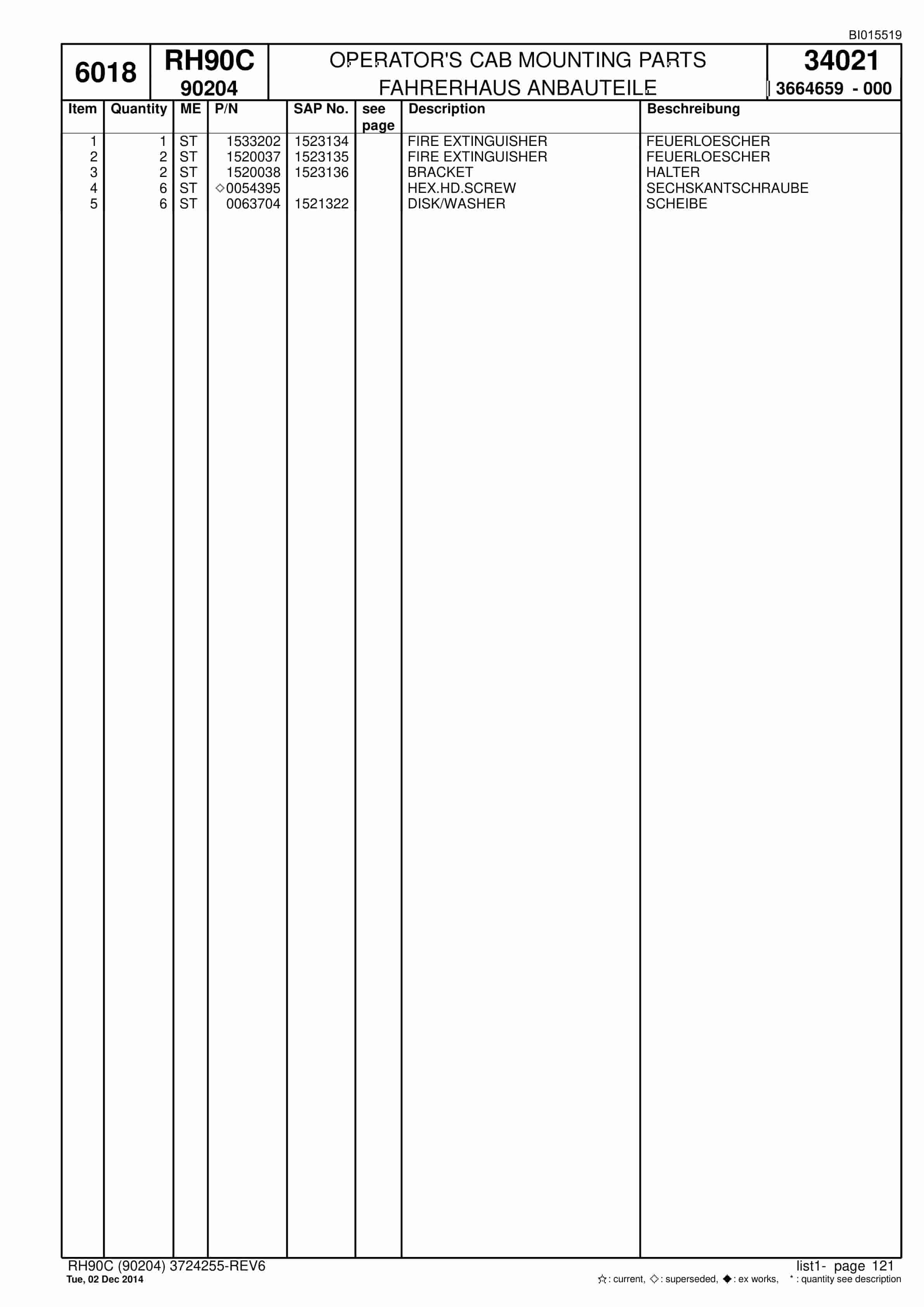 Caterpillar 6018 Hydraulic Shovel Spare Parts Manual BI015519-3