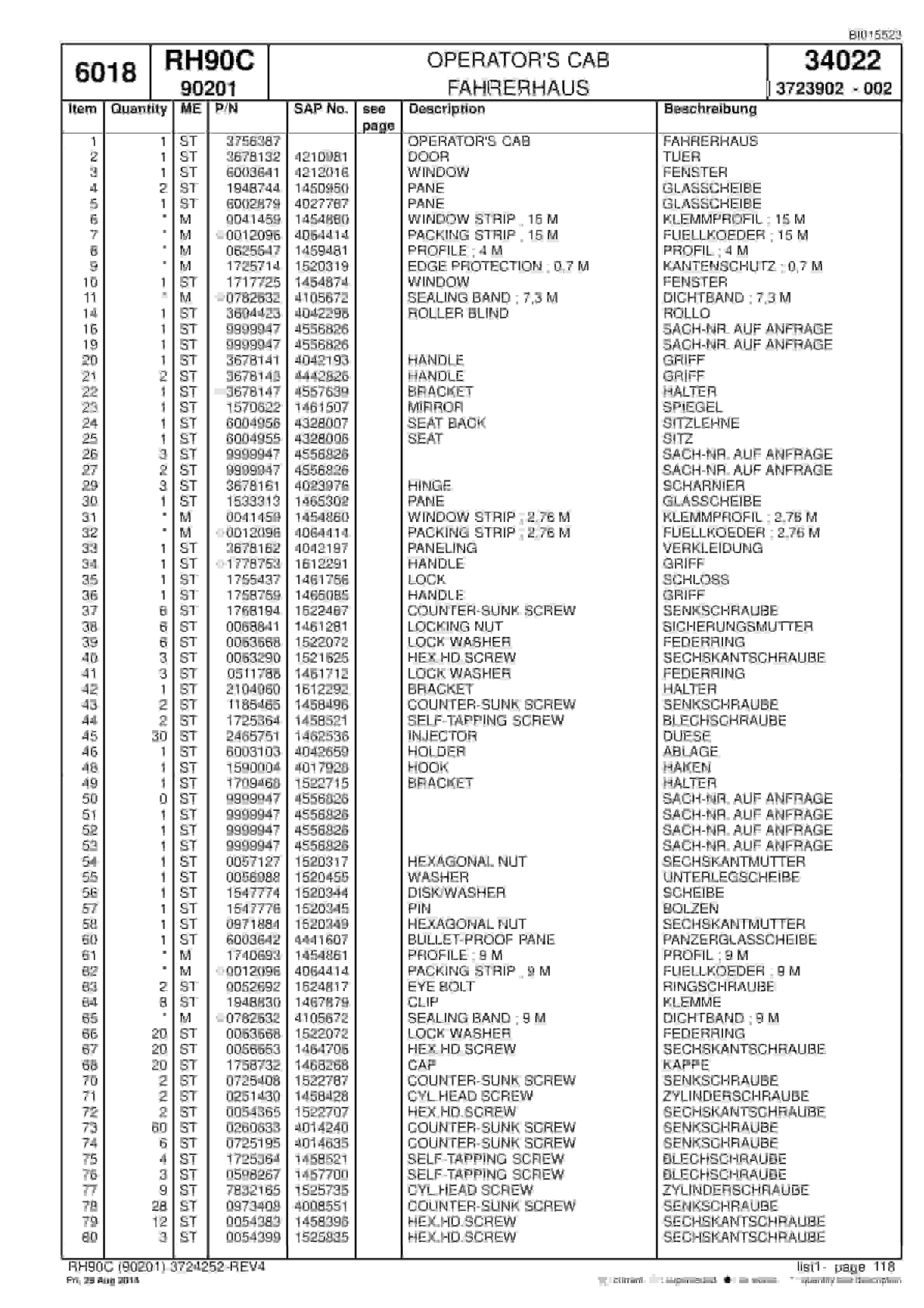 Caterpillar 6018 Hydraulic Shovel Spare Parts Manual BI015523-3