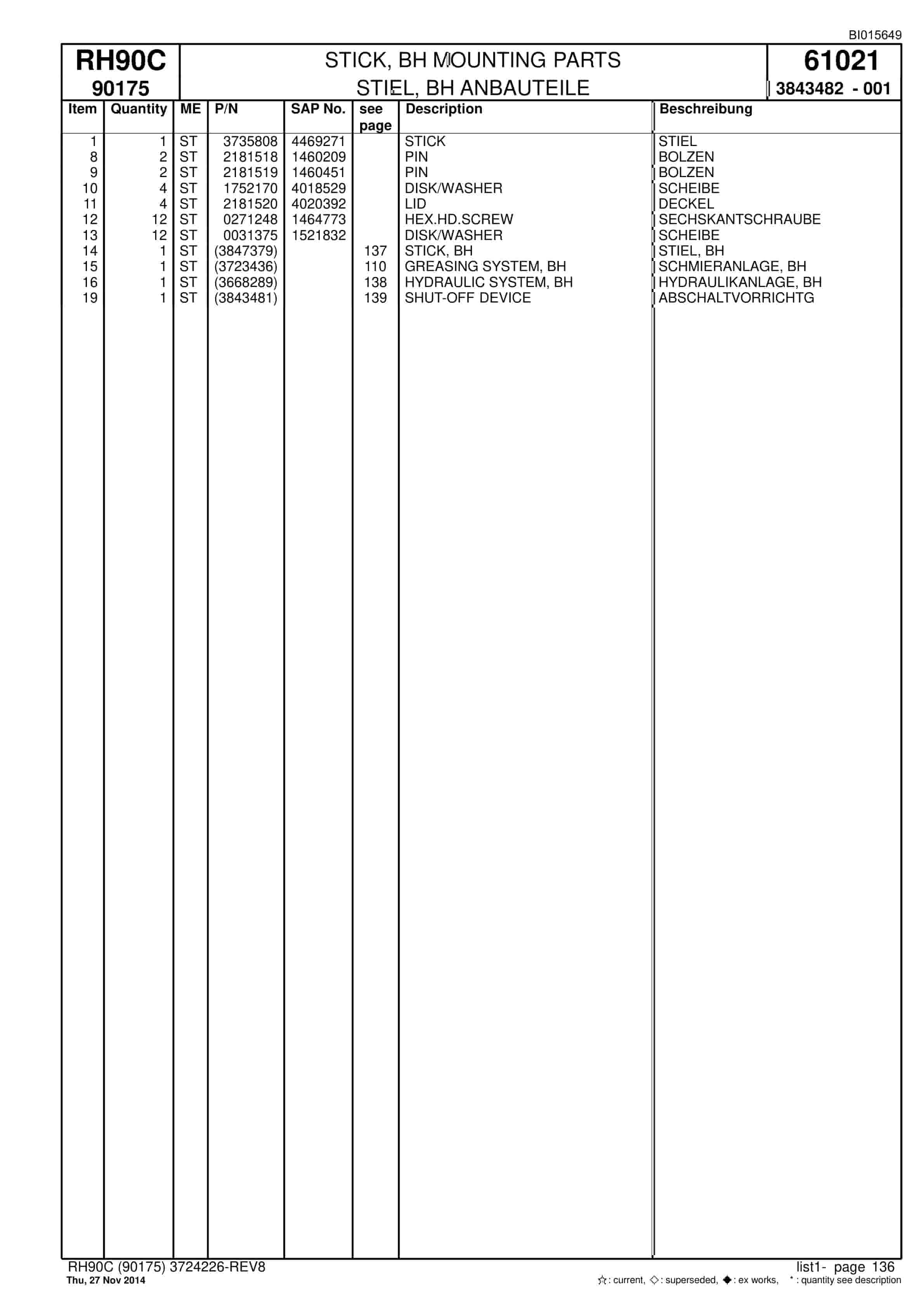 Caterpillar 6018 Hydraulic Shovel Spare Parts Manual BI015649-4