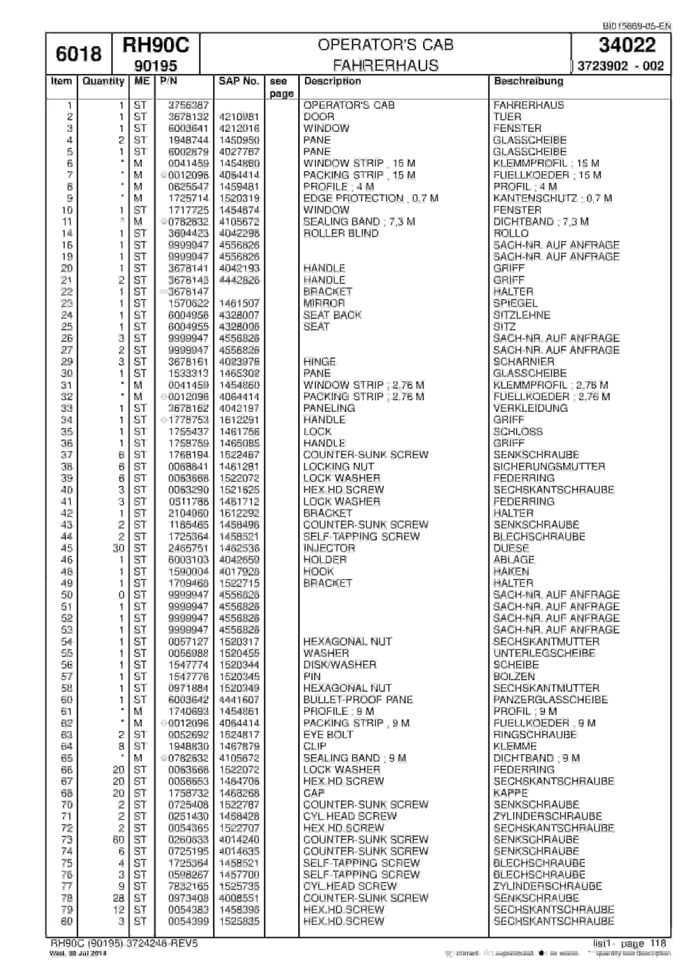 Caterpillar 6018 Hydraulic Shovel Spare Parts Manual BI015669-05-EN-3