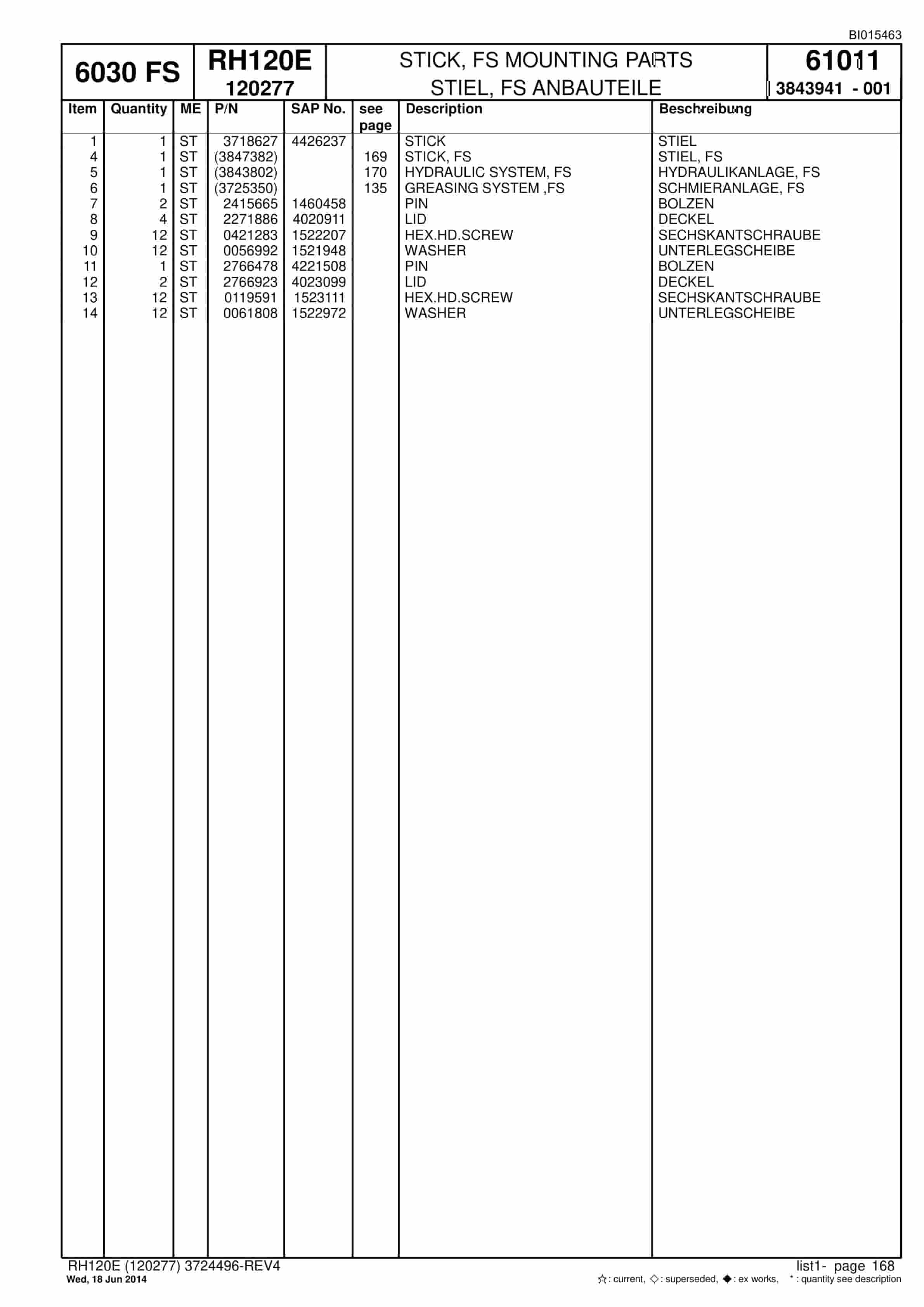Caterpillar 6030 FS Hydraulic Shovel Spare Parts Manual BI015463-4