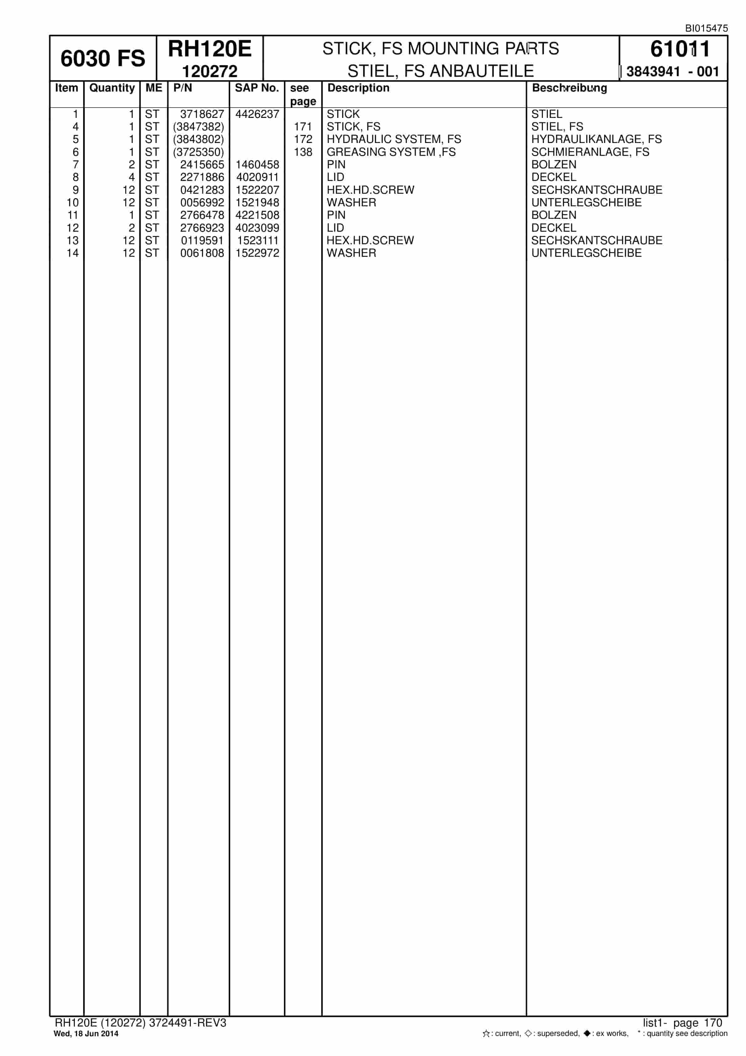 Caterpillar 6030 FS Hydraulic Shovel Spare Parts Manual BI015475-4
