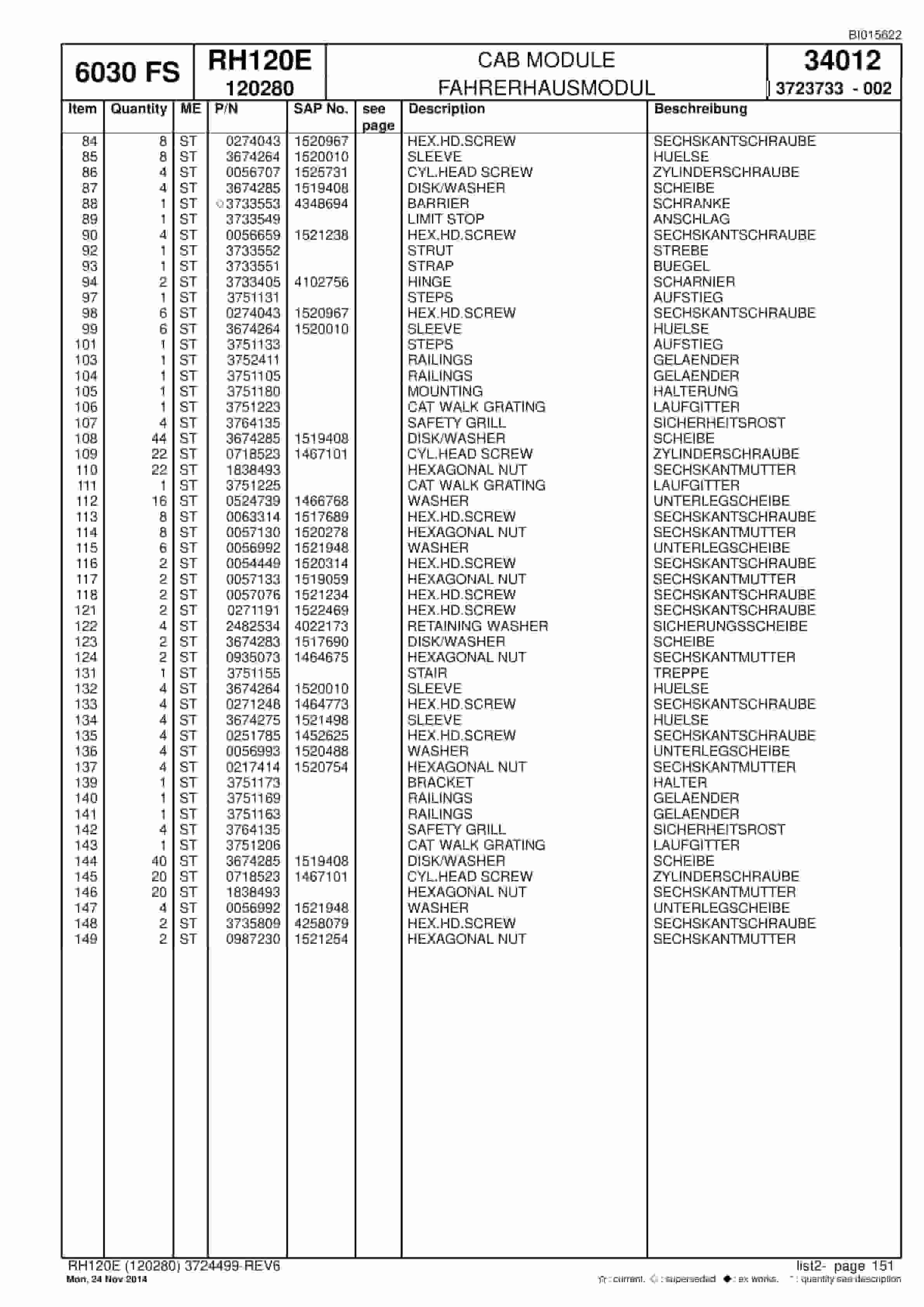 Caterpillar 6030 FS Hydraulic Shovel Spare Parts Manual BI015622-3
