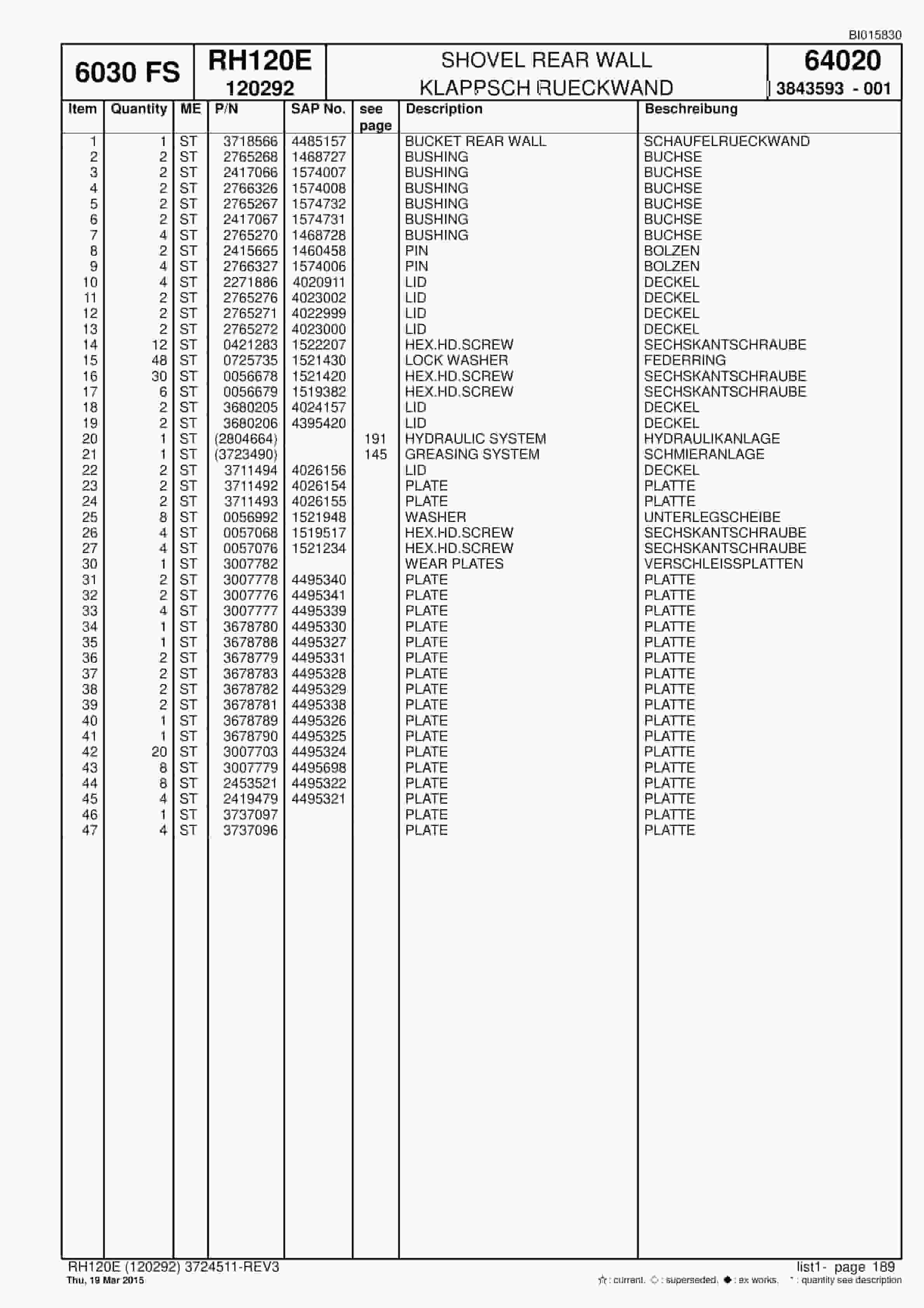 Caterpillar 6030 FS Hydraulic Shovel Spare Parts Manual BI015830-4