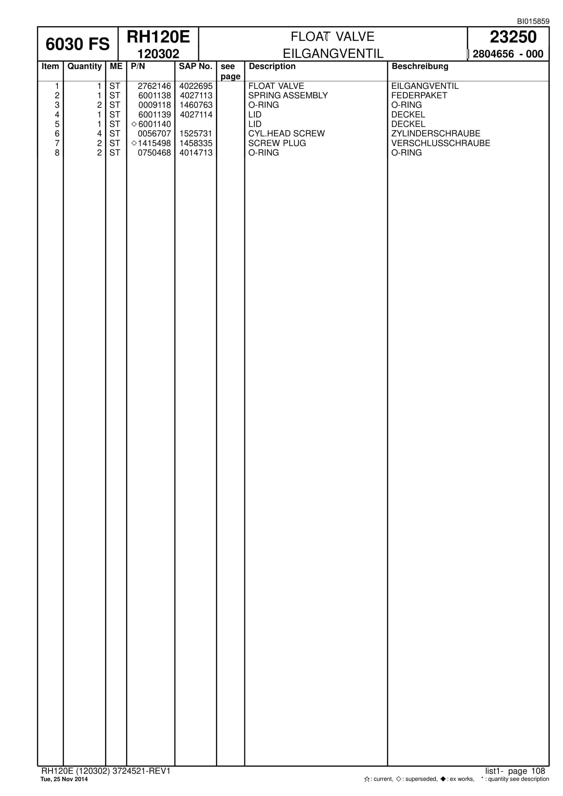 Caterpillar 6030 FS Hydraulic Shovel Spare Parts Manual BI015859-2