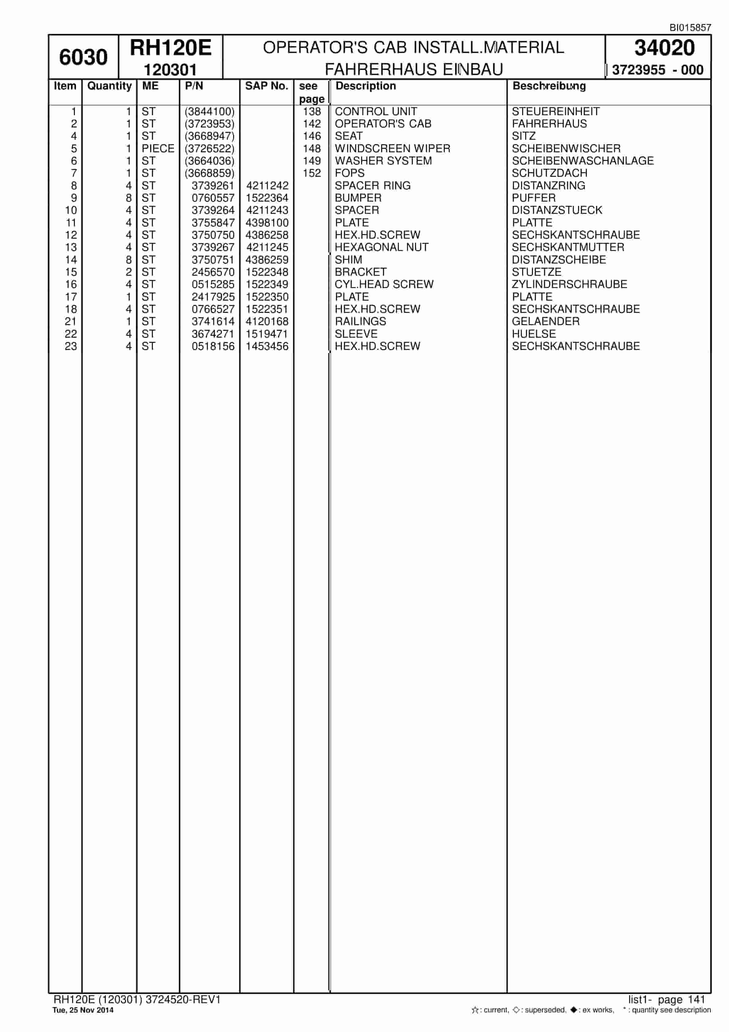 Caterpillar 6030 Hydraulic Shovel Spare Parts Manual BI015857-3