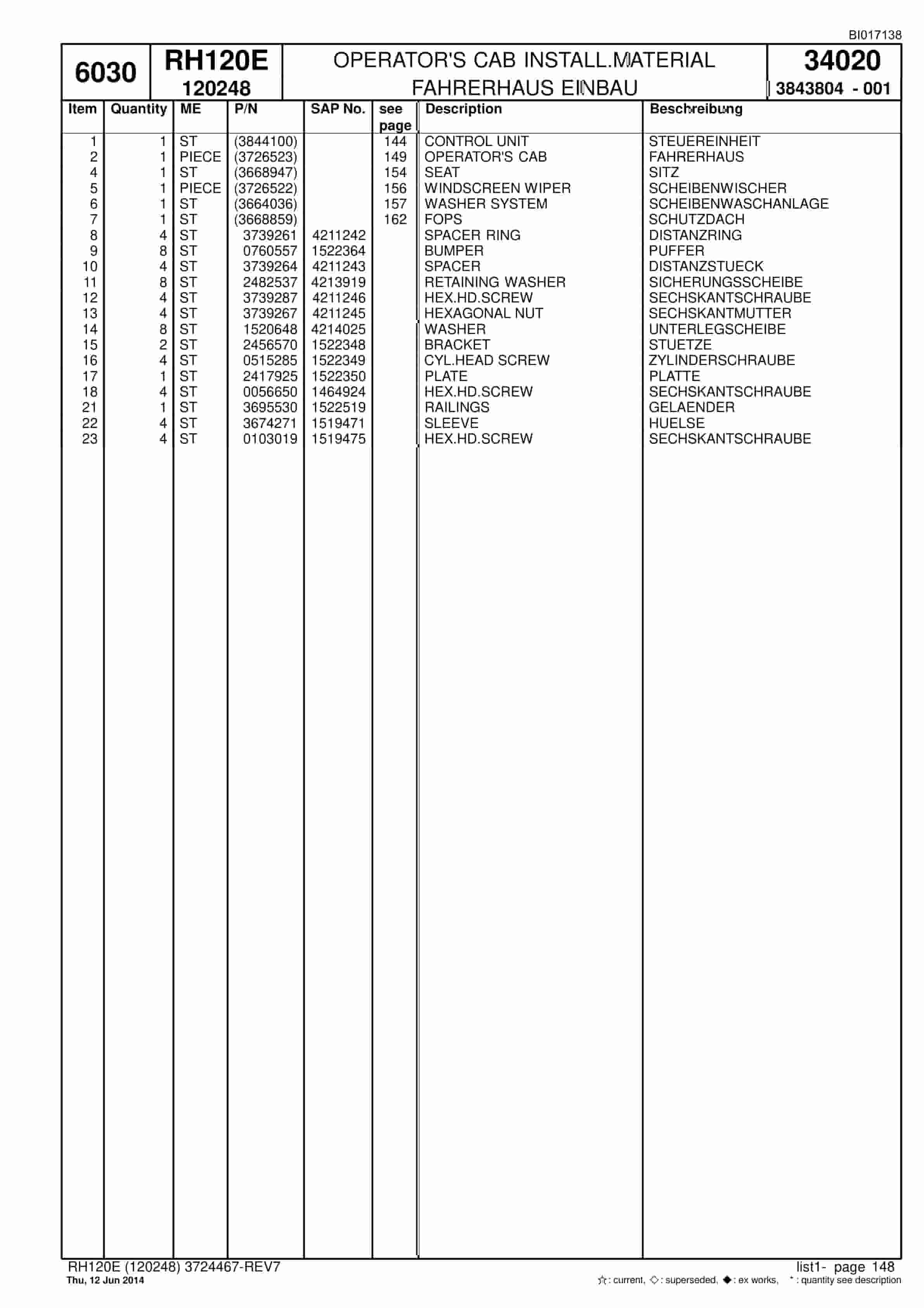 Caterpillar 6030 Hydraulic Shovel Spare Parts Manual BI017138-3