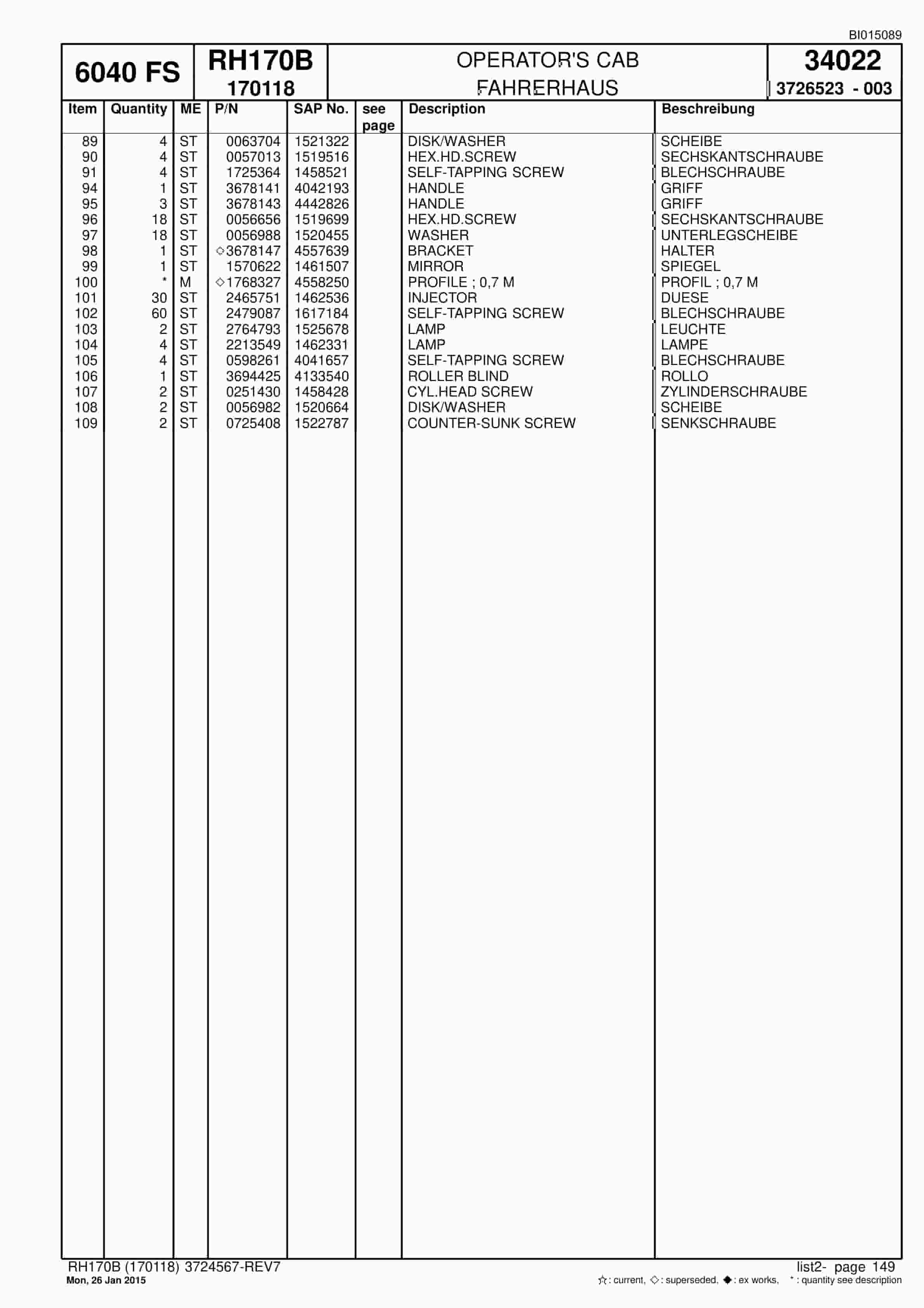 Caterpillar 6040 FS Hydraulic Shovel Spare Parts Manual BI015089-3