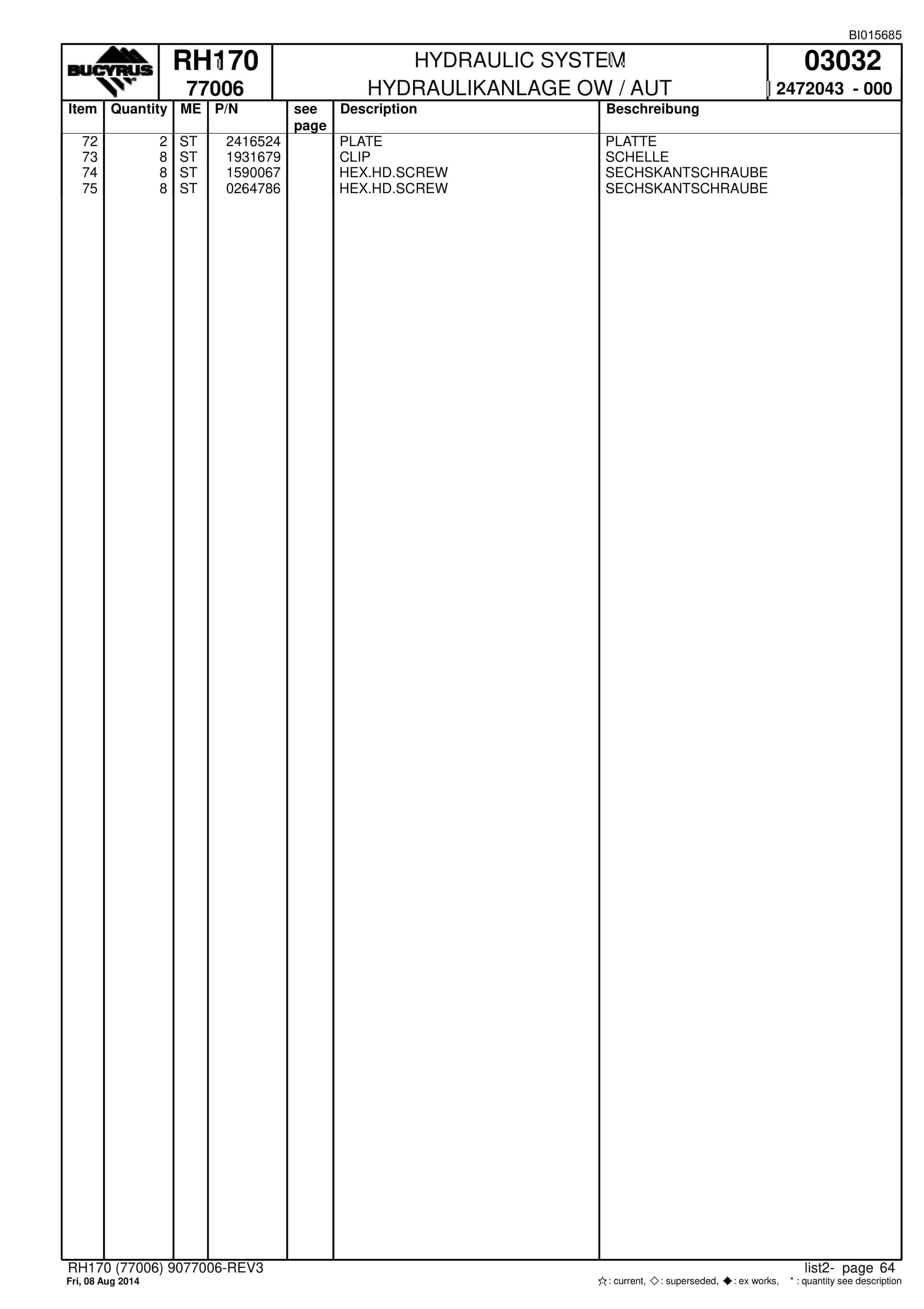 Caterpillar 6040 FS Hydraulic Shovel Spare Parts Manual BI015685-2