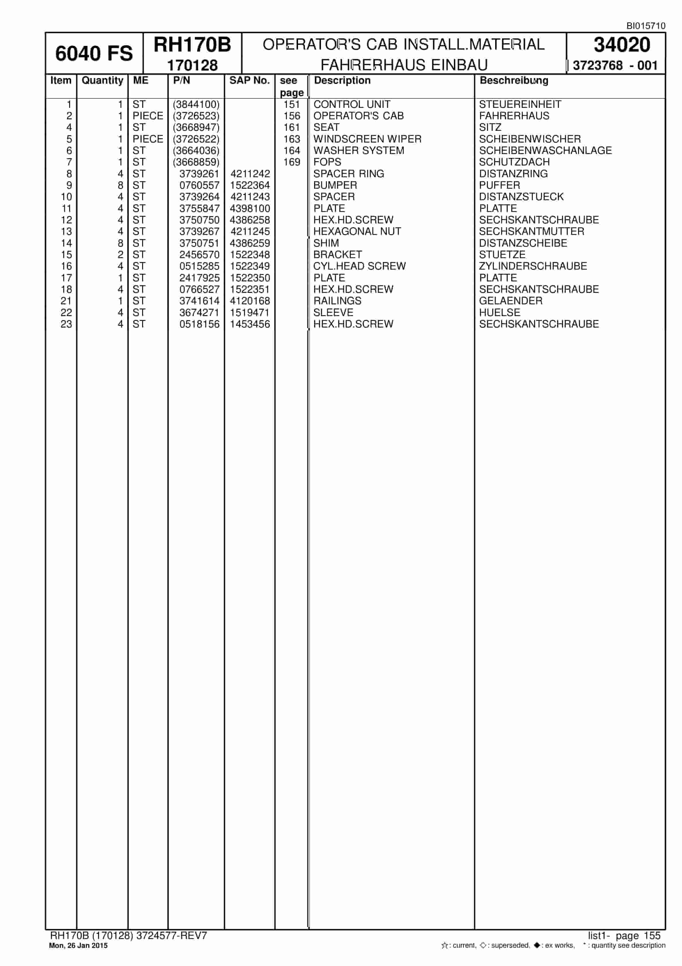 Caterpillar 6040 FS Hydraulic Shovel Spare Parts Manual BI015710-3