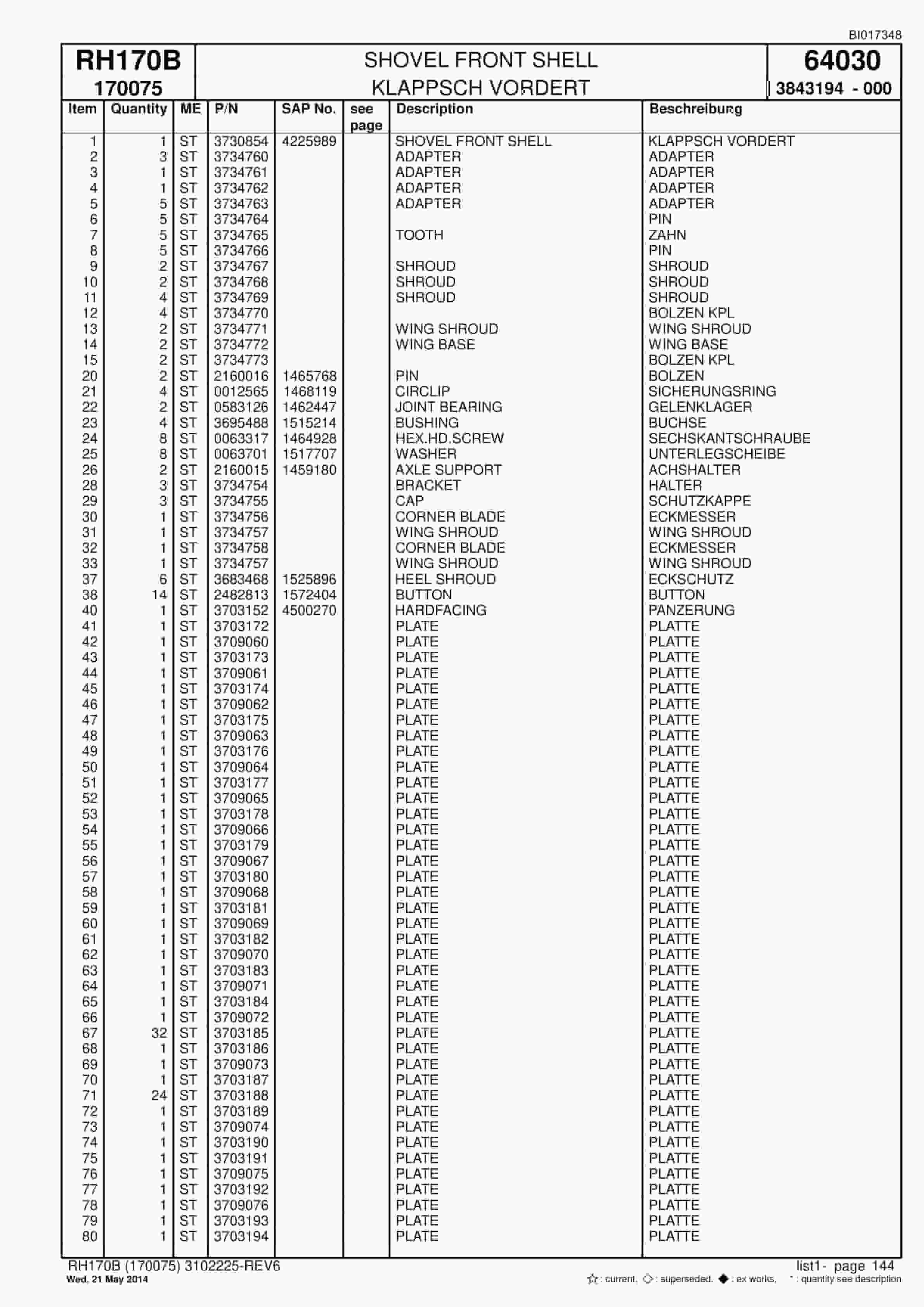 Caterpillar 6040 FS Hydraulic Shovel Spare Parts Manual BI017348-4