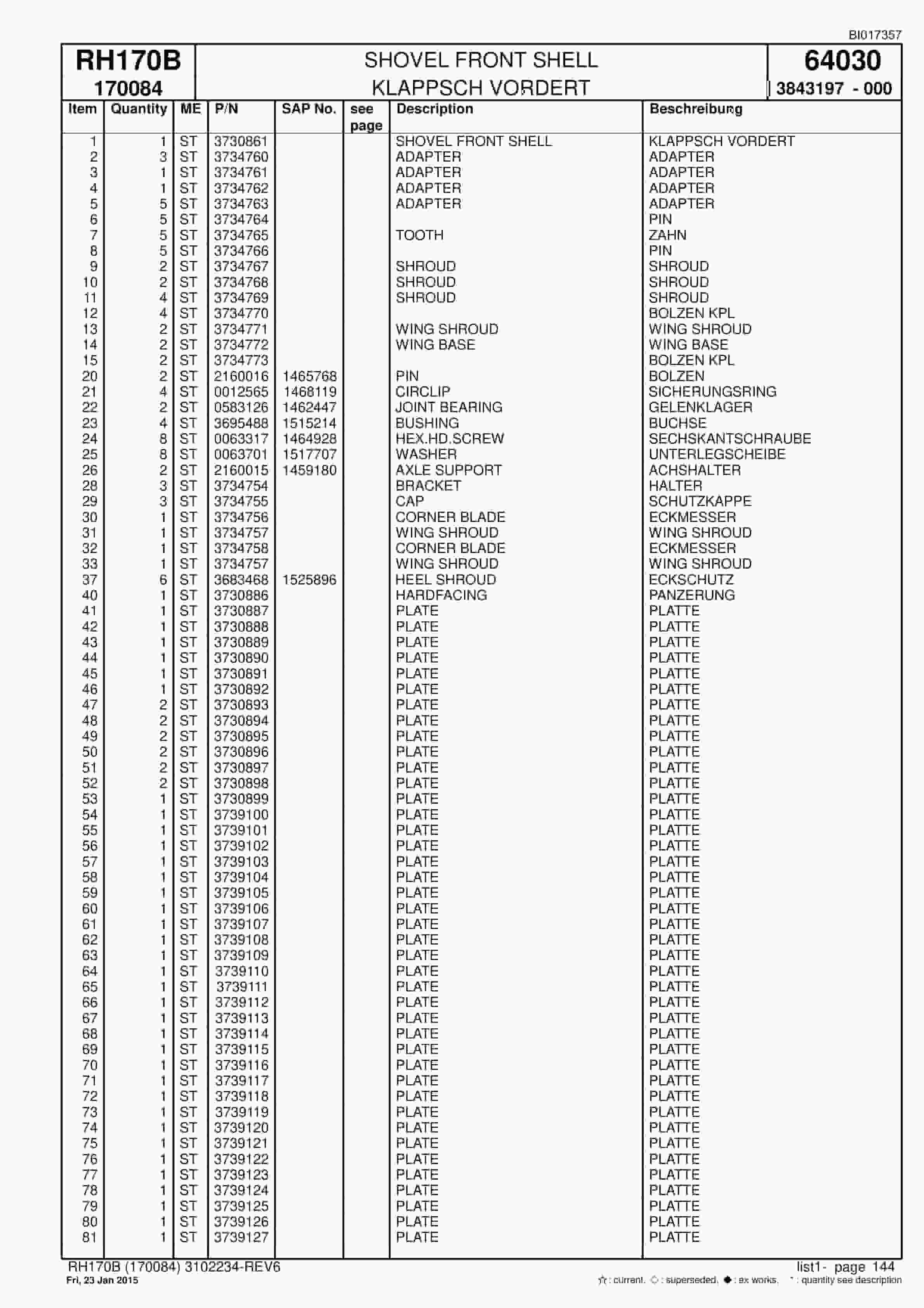 Caterpillar 6040 FS Hydraulic Shovel Spare Parts Manual BI017357-4