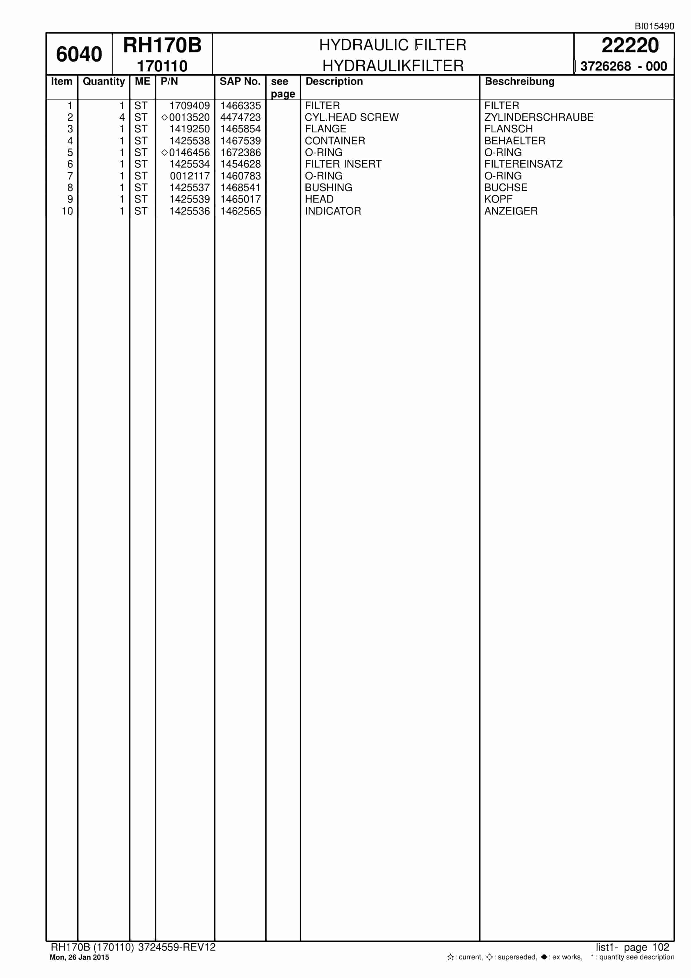Caterpillar 6040 Hydraulic Shovel Spare Parts Manual BI015490-2
