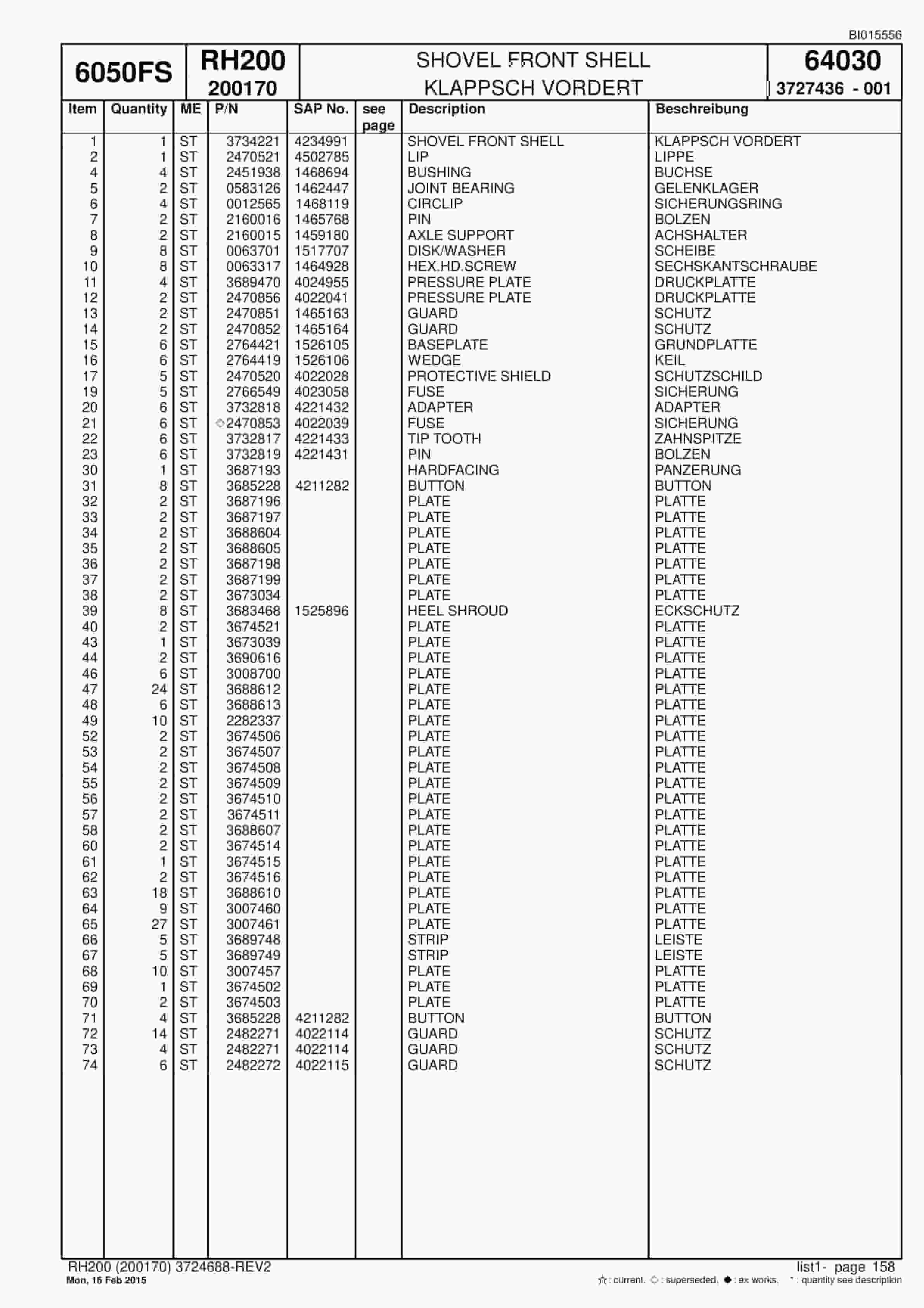 Caterpillar 6050 FS Hydraulic Shovel Spare Parts Manual BI015556-4