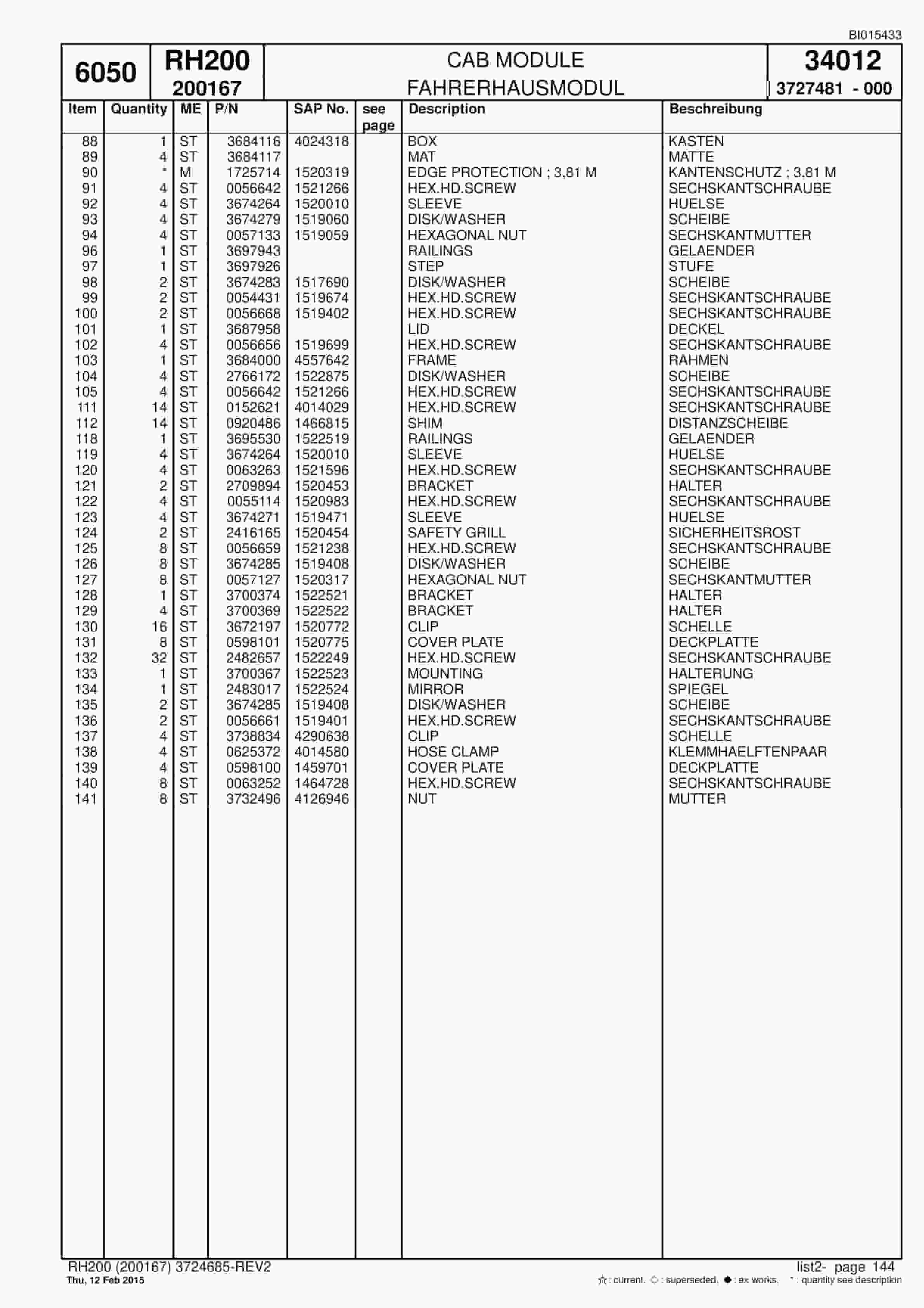 Caterpillar 6050 Hydraulic Shovel Spare Parts Manual BI015433-3