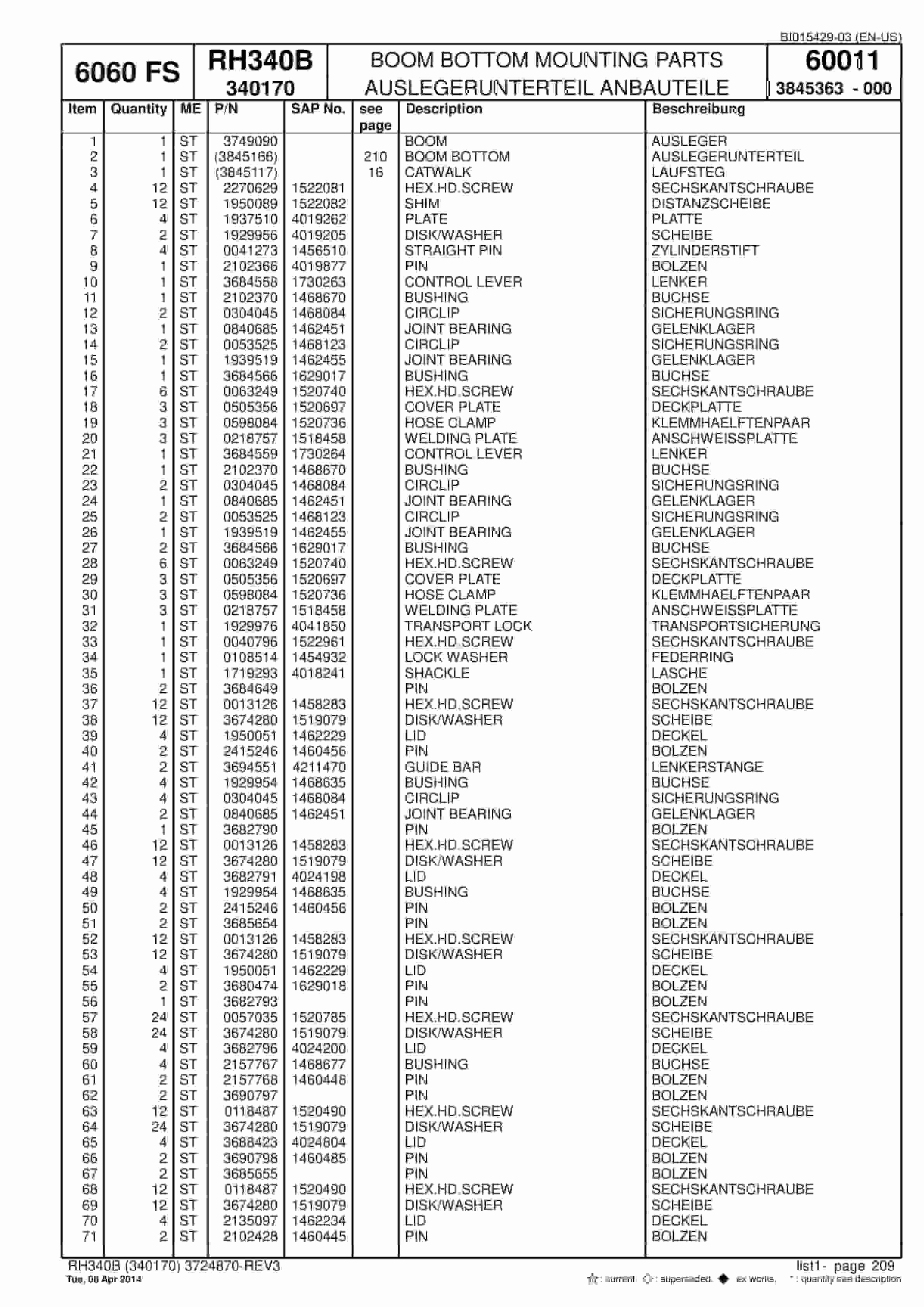Caterpillar 6060 FS Hydraulic Shovel Spare Parts Manual BI015429-03-4