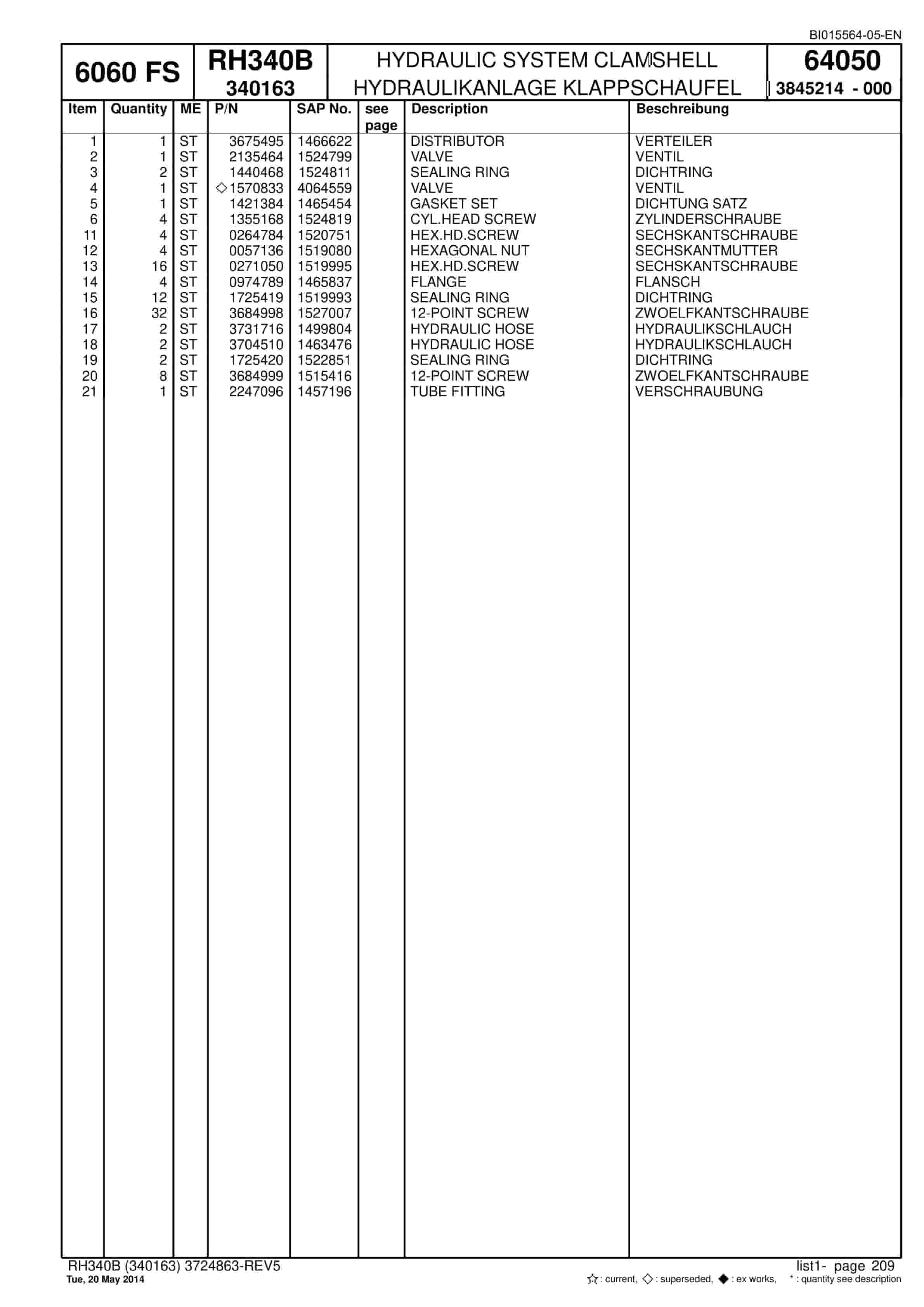 Caterpillar 6060 FS Hydraulic Shovel Spare Parts Manual BI015564-05-EN-5