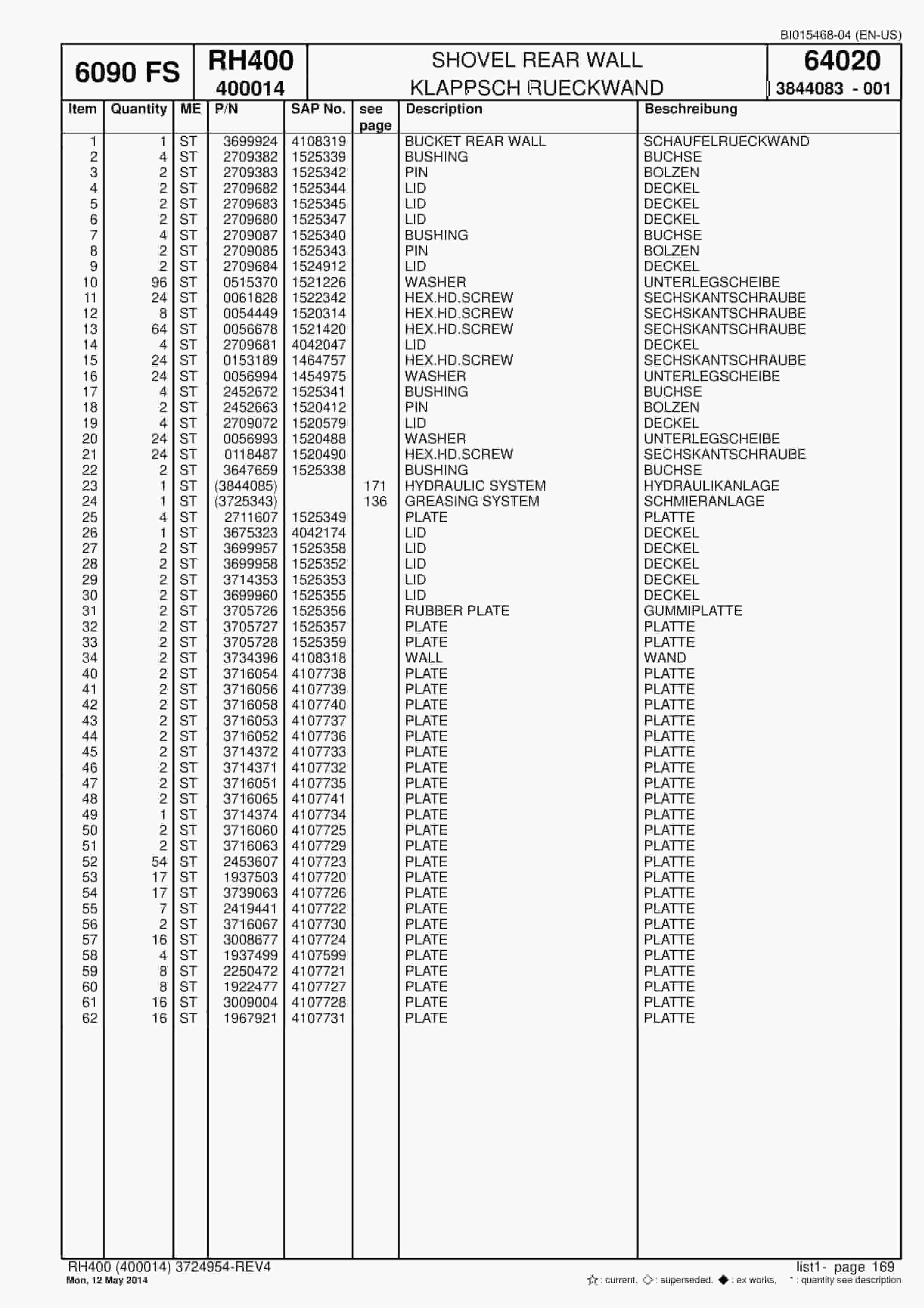 Caterpillar 6090 FS Hydraulic Shovel Spare Parts Manual BI015468-04-4