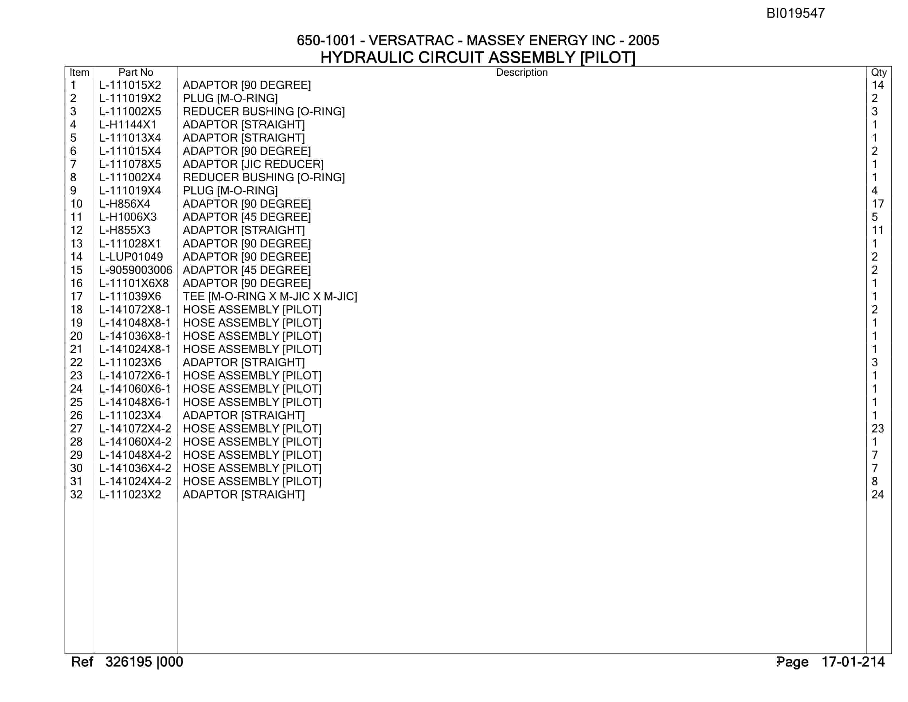 Caterpillar 650-1001 Massey Energy Inc Parts Manual BI019547-3