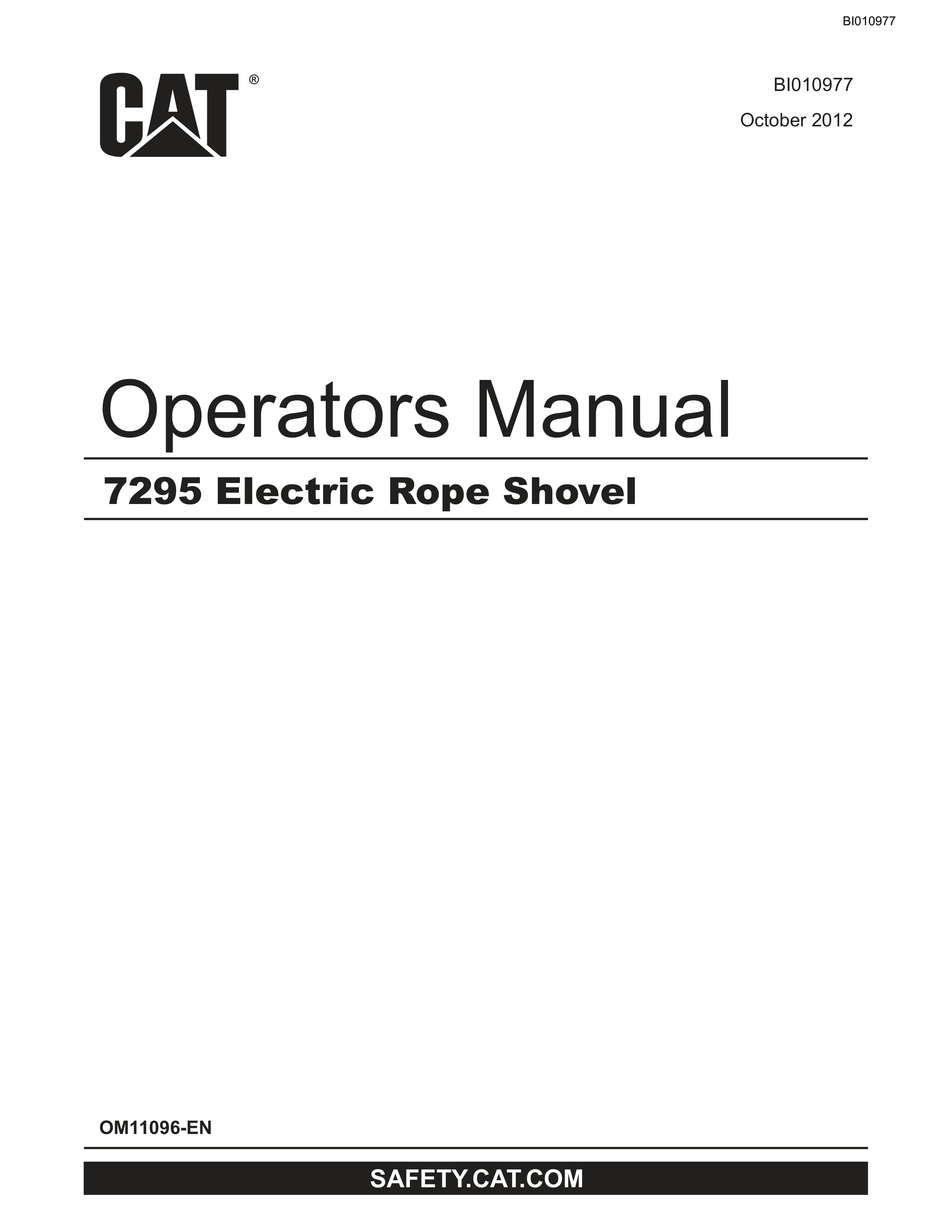 Caterpillar 7295 Electric Rope Shovel Operator Manual BI010977 1 Caterpillar 7295 Electric Rope Shovel Operator Manual BI010977